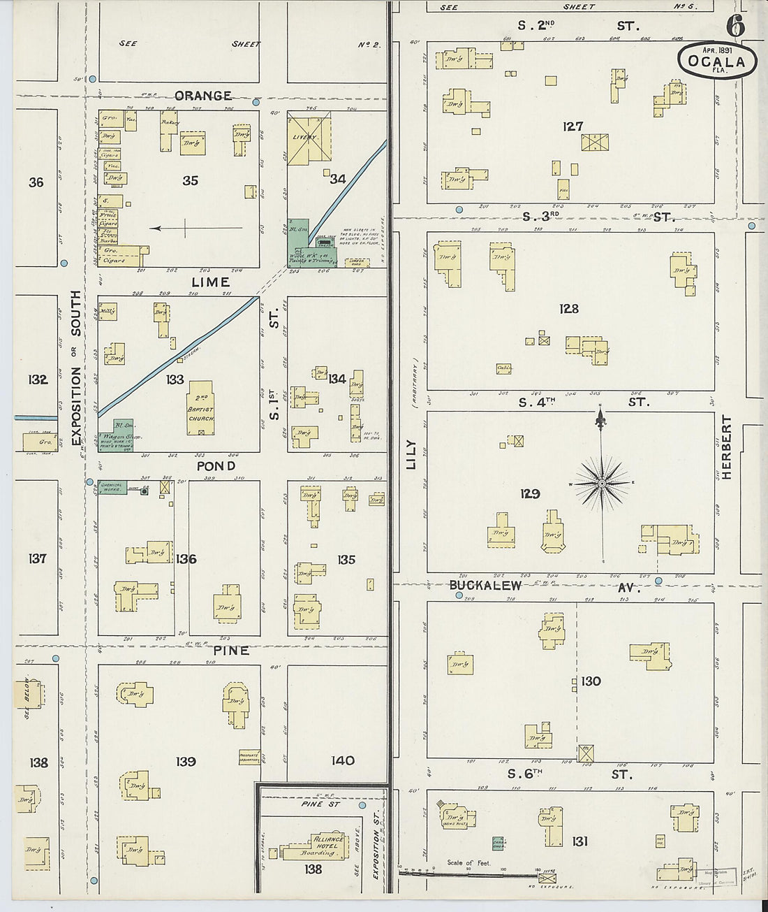 This old map of Ocala, Marion County, Florida was created by Sanborn Map Company in 1891