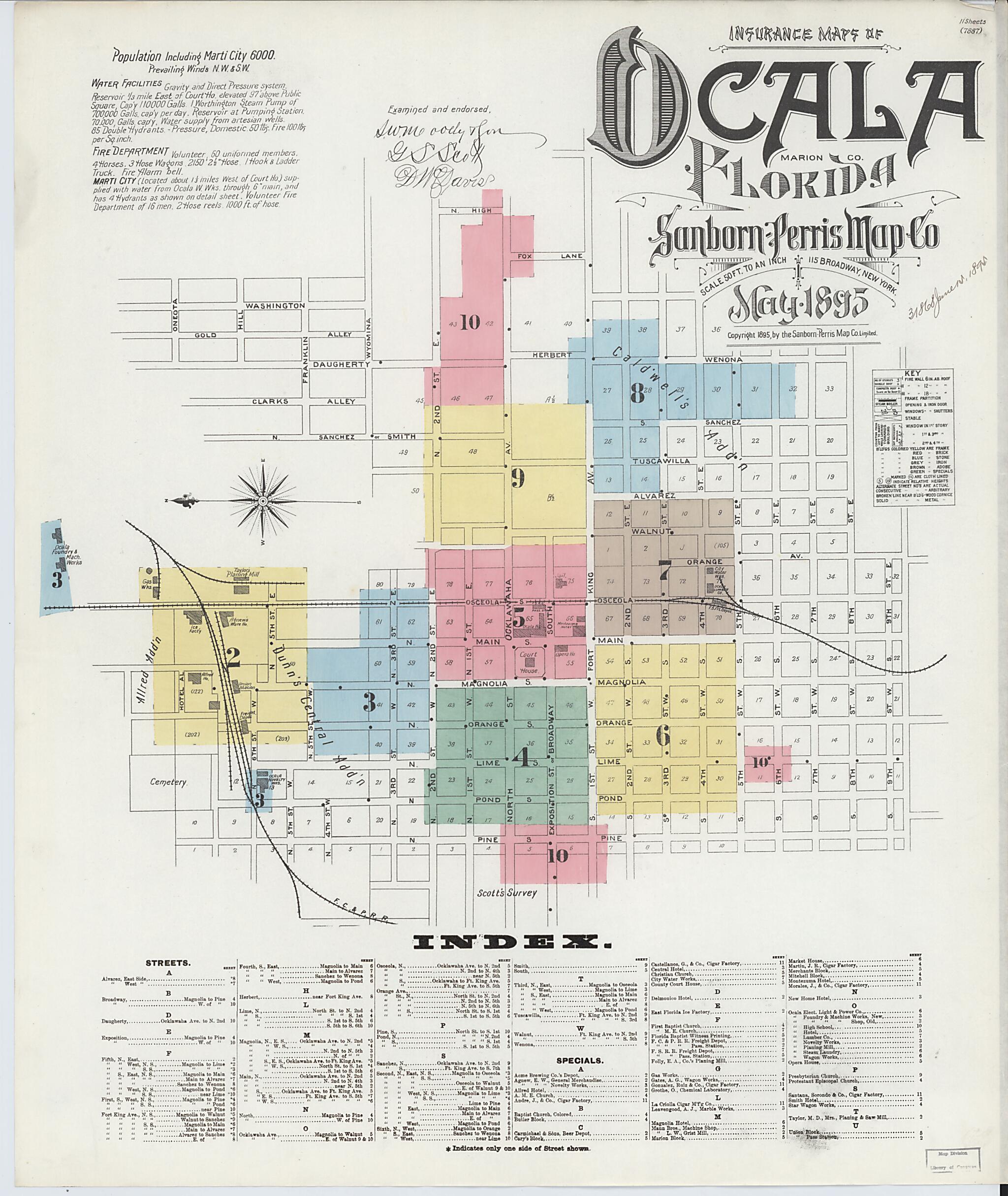 This old map of Ocala, Marion County, Florida was created by Sanborn Map Company in 1895