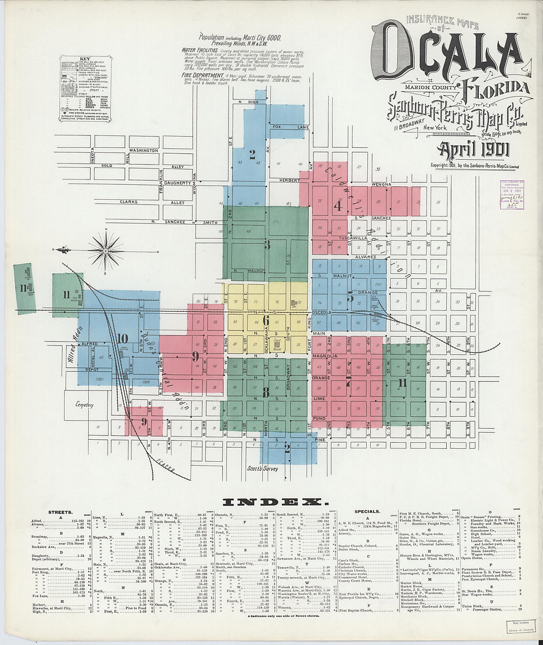 This old map of Ocala, Marion County, Florida was created by Sanborn Map Company in 1901