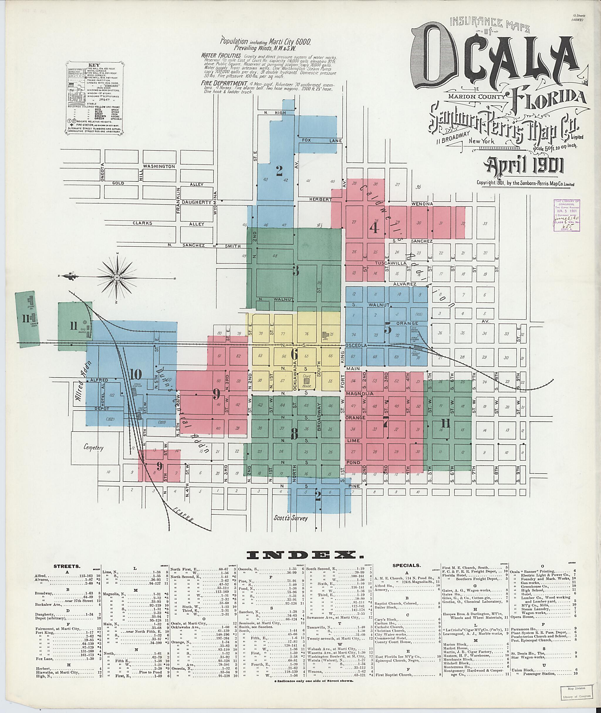This old map of Ocala, Marion County, Florida was created by Sanborn Map Company in 1901