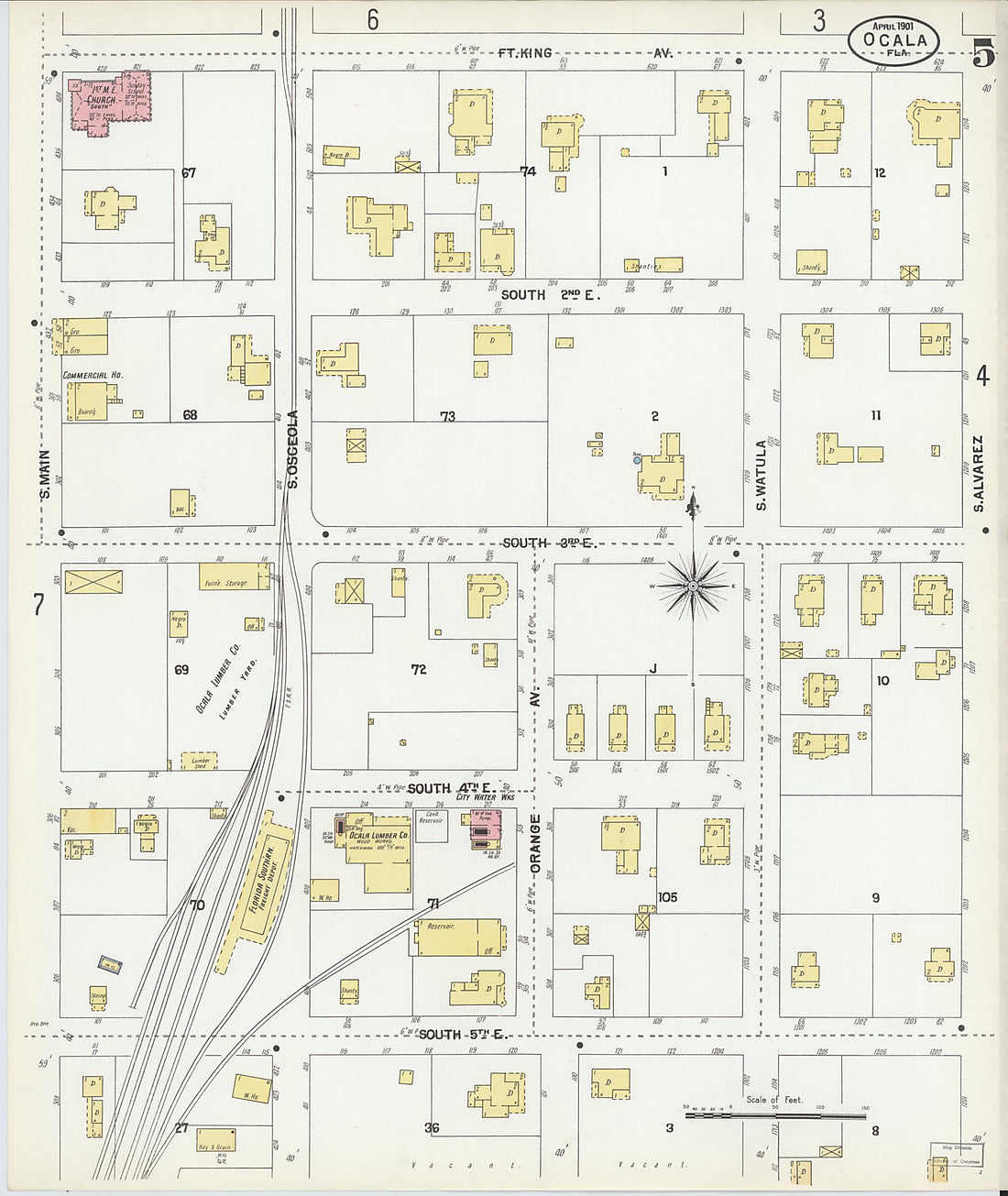 This old map of Ocala, Marion County, Florida was created by Sanborn Map Company in 1901