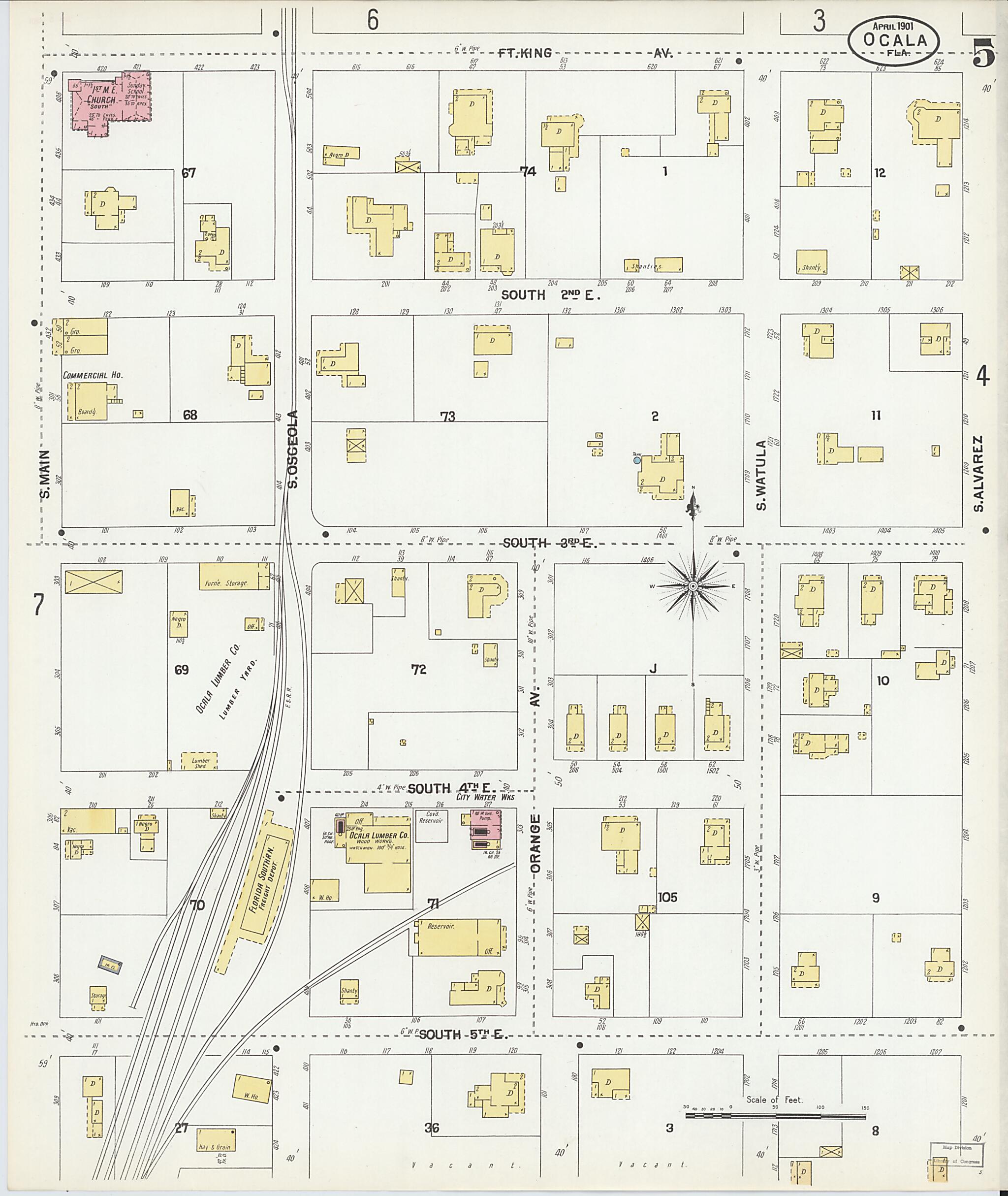This old map of Ocala, Marion County, Florida was created by Sanborn Map Company in 1901