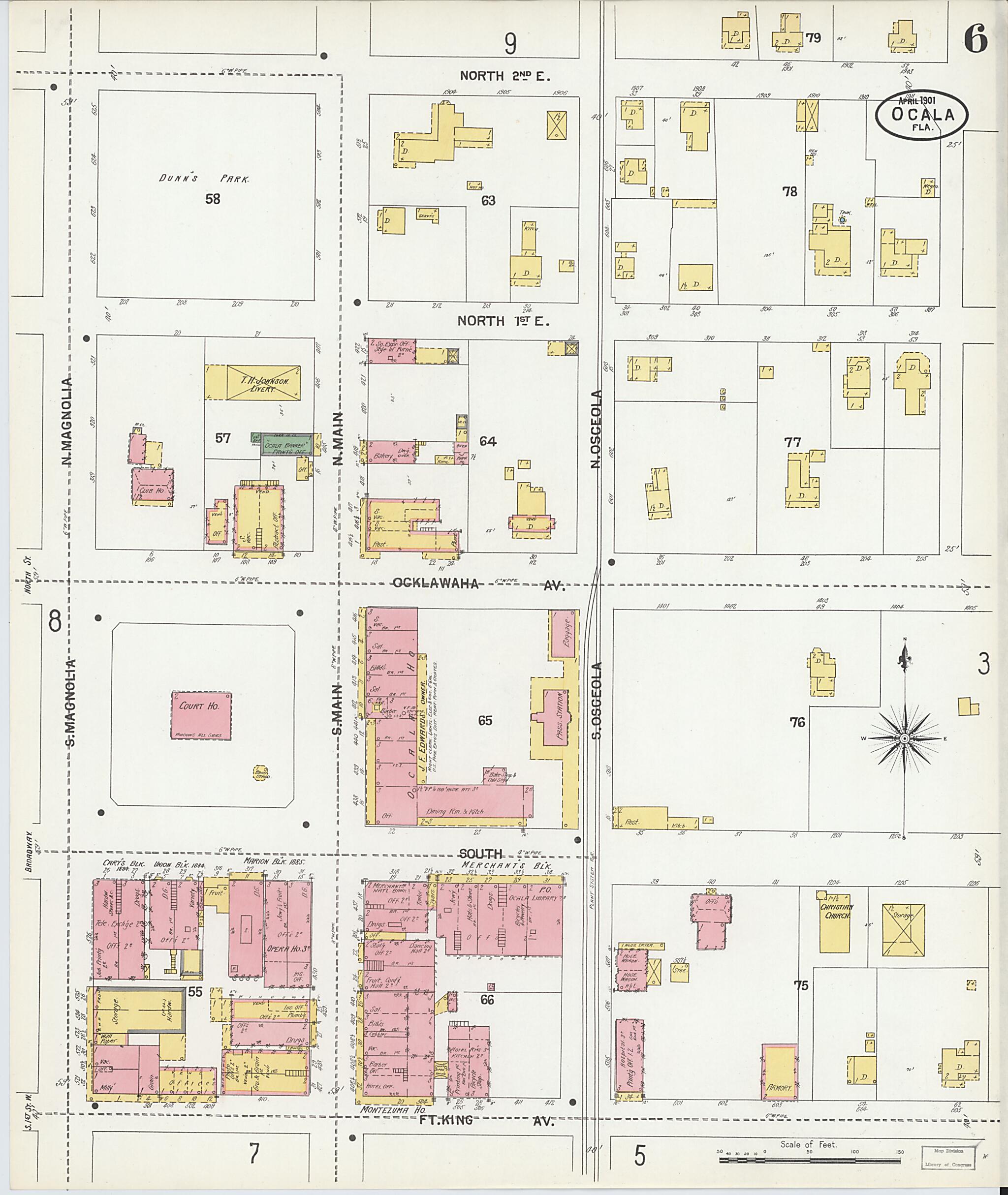 This old map of Ocala, Marion County, Florida was created by Sanborn Map Company in 1901
