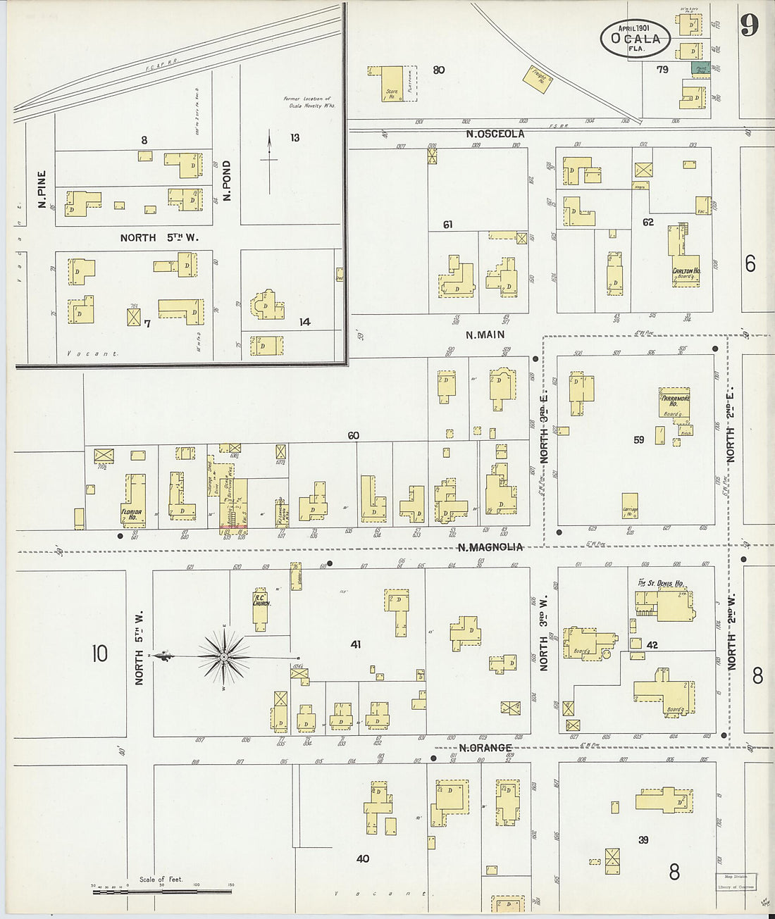 This old map of Ocala, Marion County, Florida was created by Sanborn Map Company in 1901