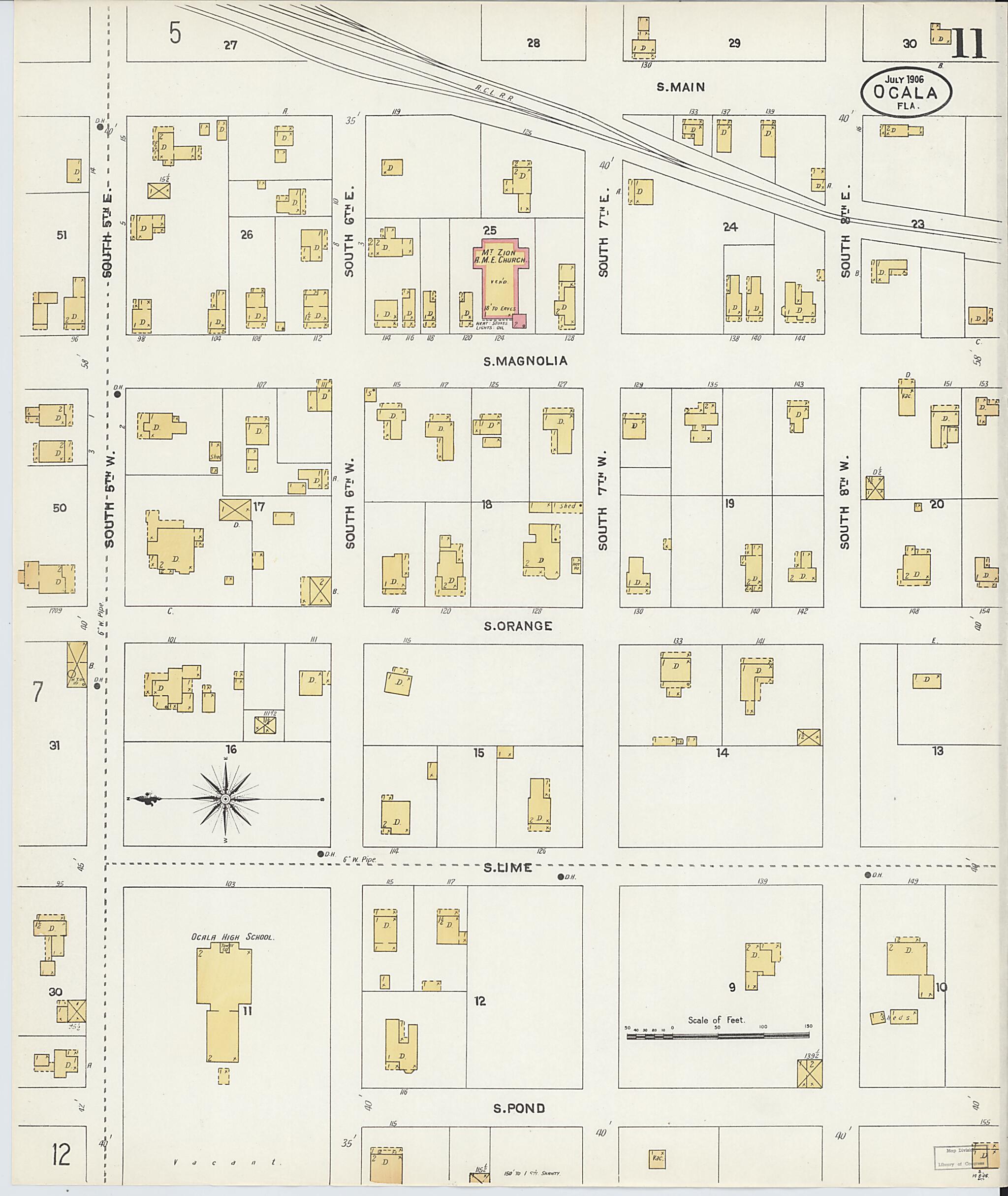 This old map of Ocala, Marion County, Florida was created by Sanborn Map Company in 1906