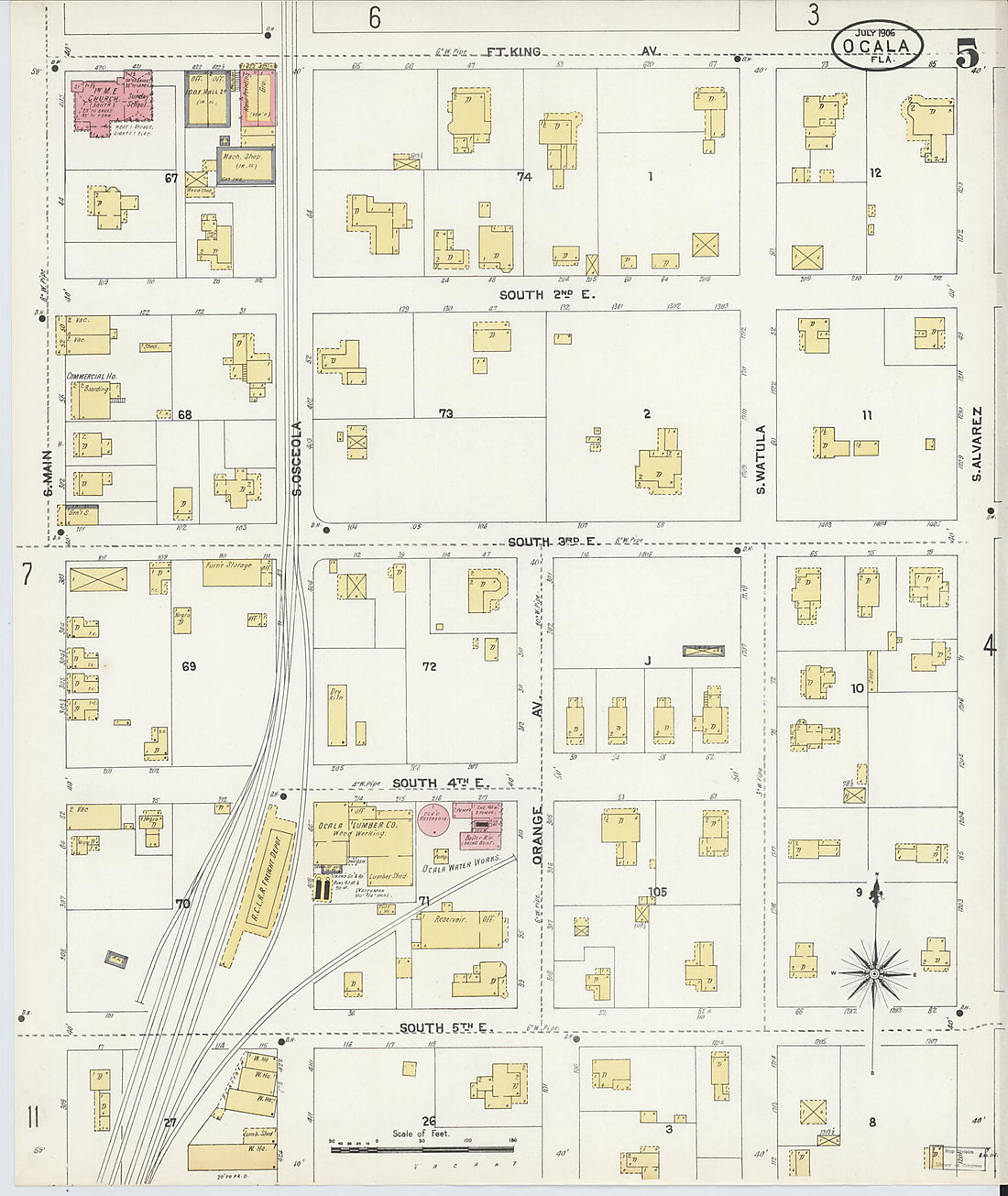 This old map of Ocala, Marion County, Florida was created by Sanborn Map Company in 1906