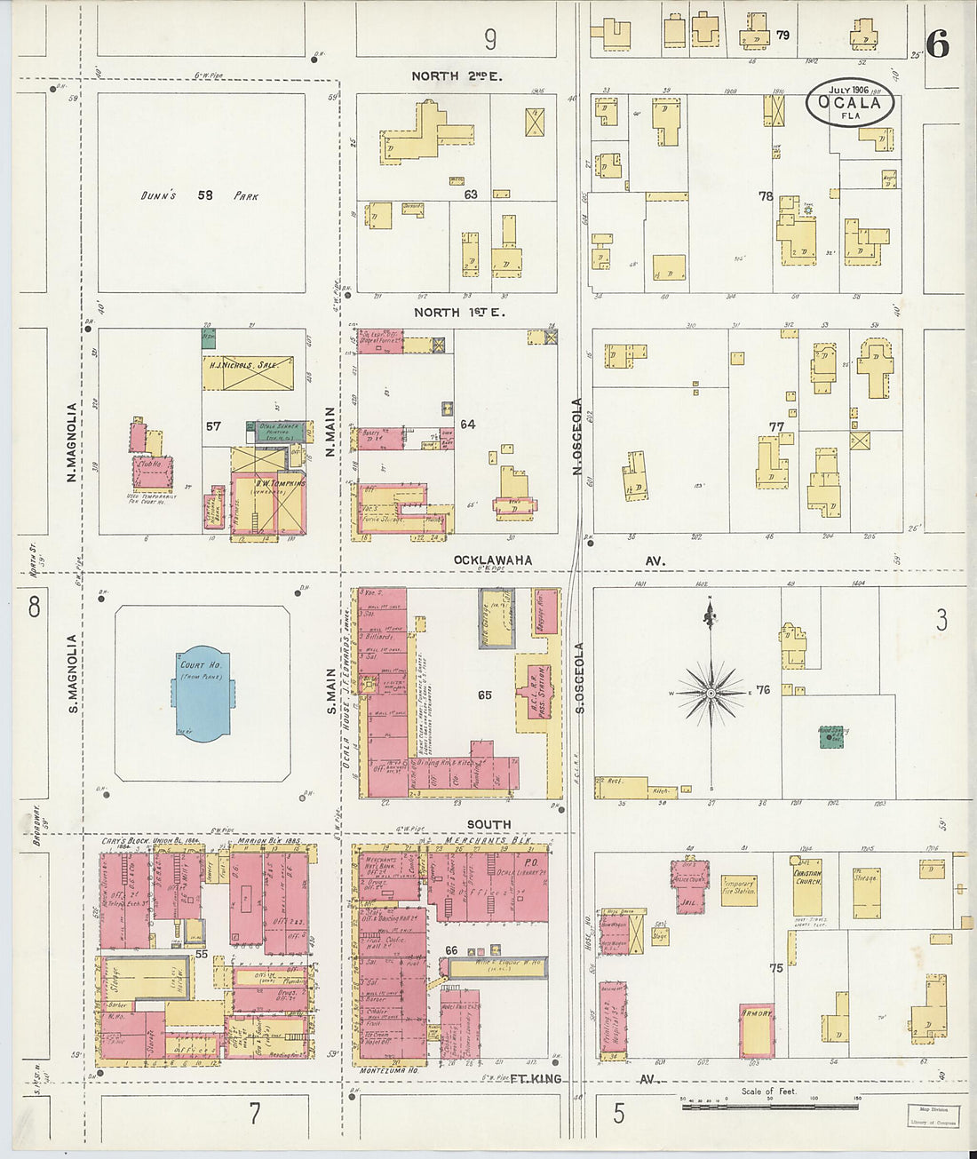 This old map of Ocala, Marion County, Florida was created by Sanborn Map Company in 1906