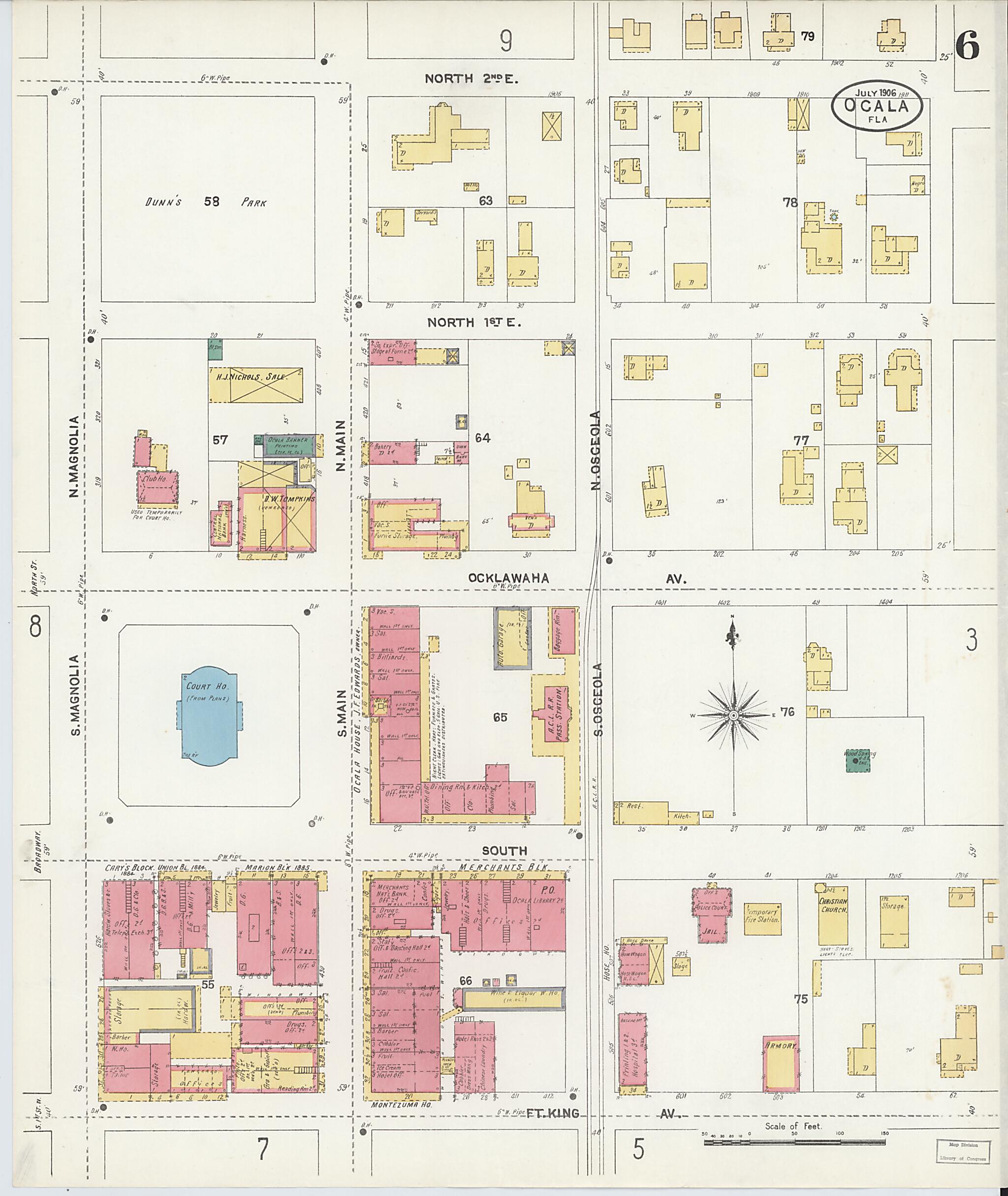 This old map of Ocala, Marion County, Florida was created by Sanborn Map Company in 1906