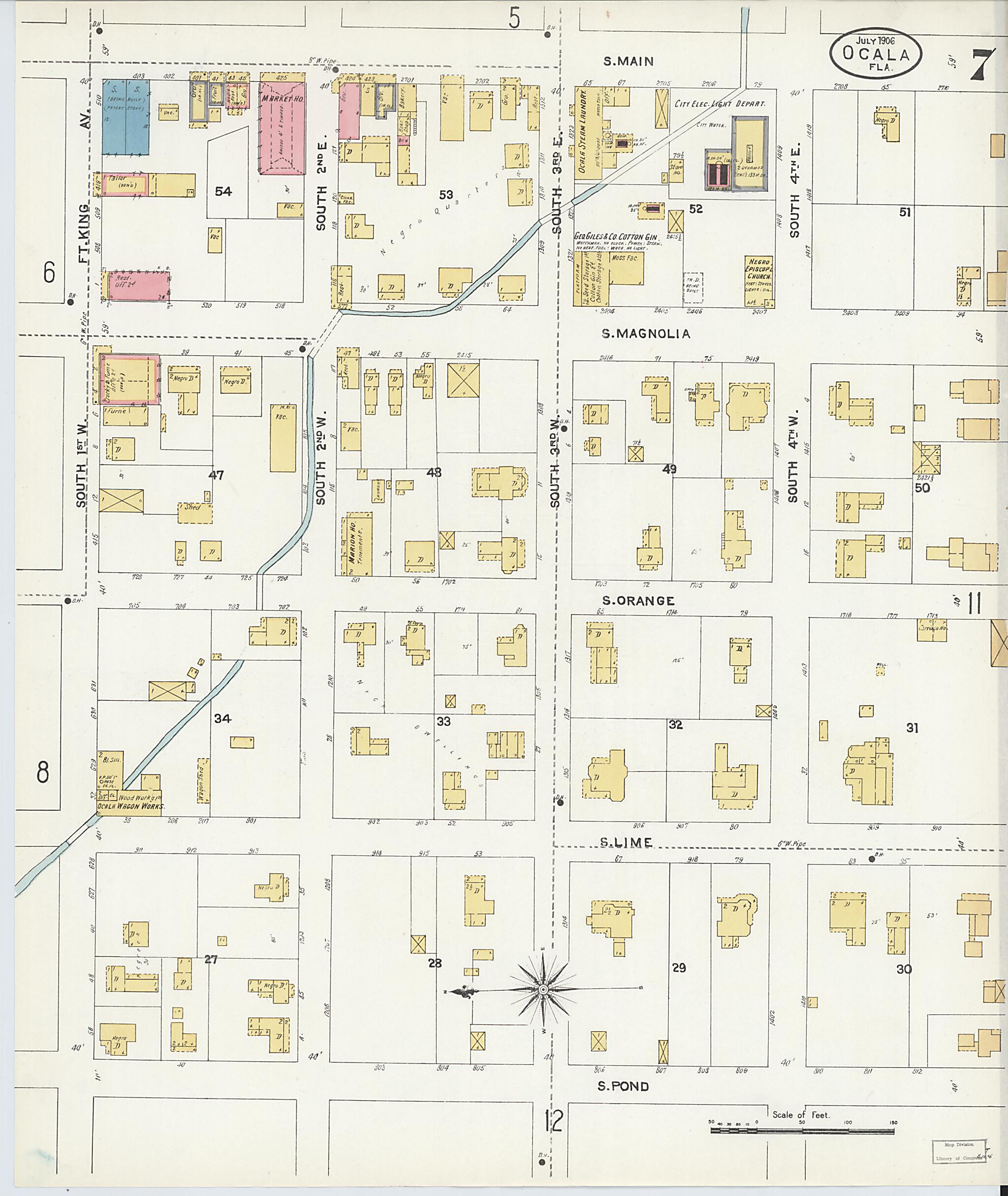 This old map of Ocala, Marion County, Florida was created by Sanborn Map Company in 1906