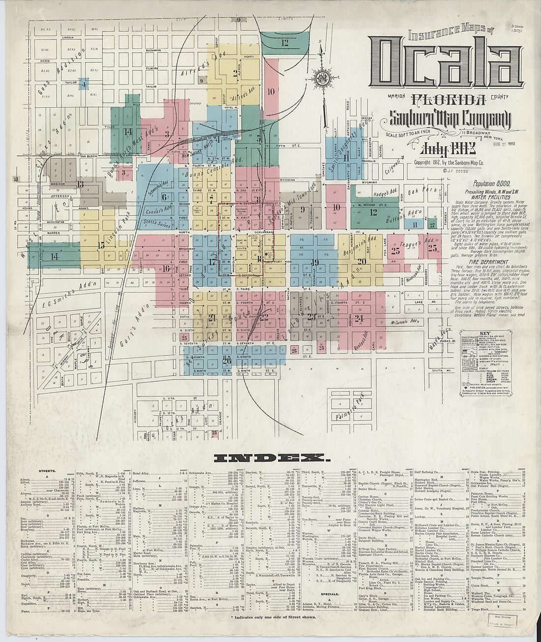 This old map of Ocala, Marion County, Florida was created by Sanborn Map Company in 1912