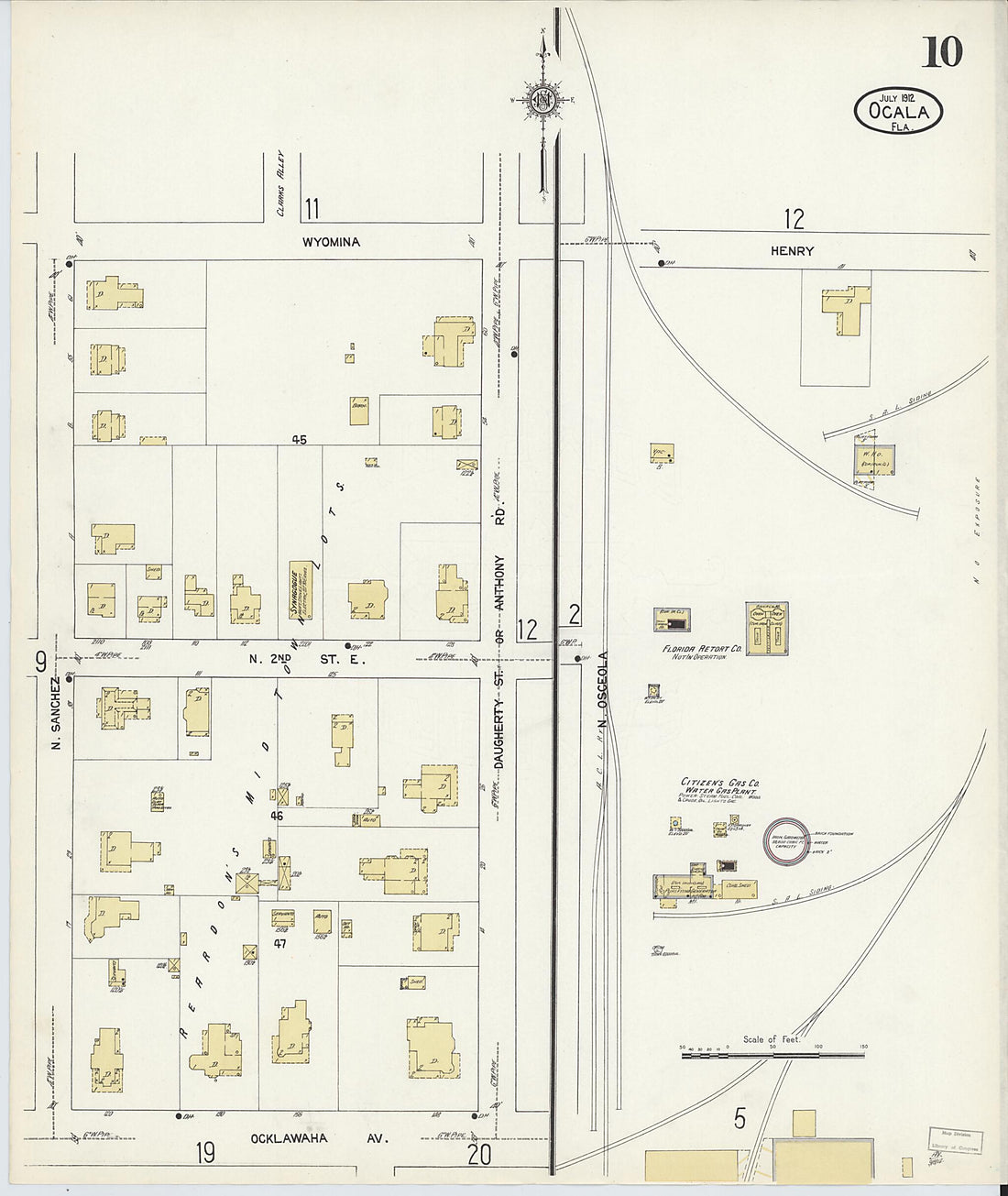 This old map of Ocala, Marion County, Florida was created by Sanborn Map Company in 1912