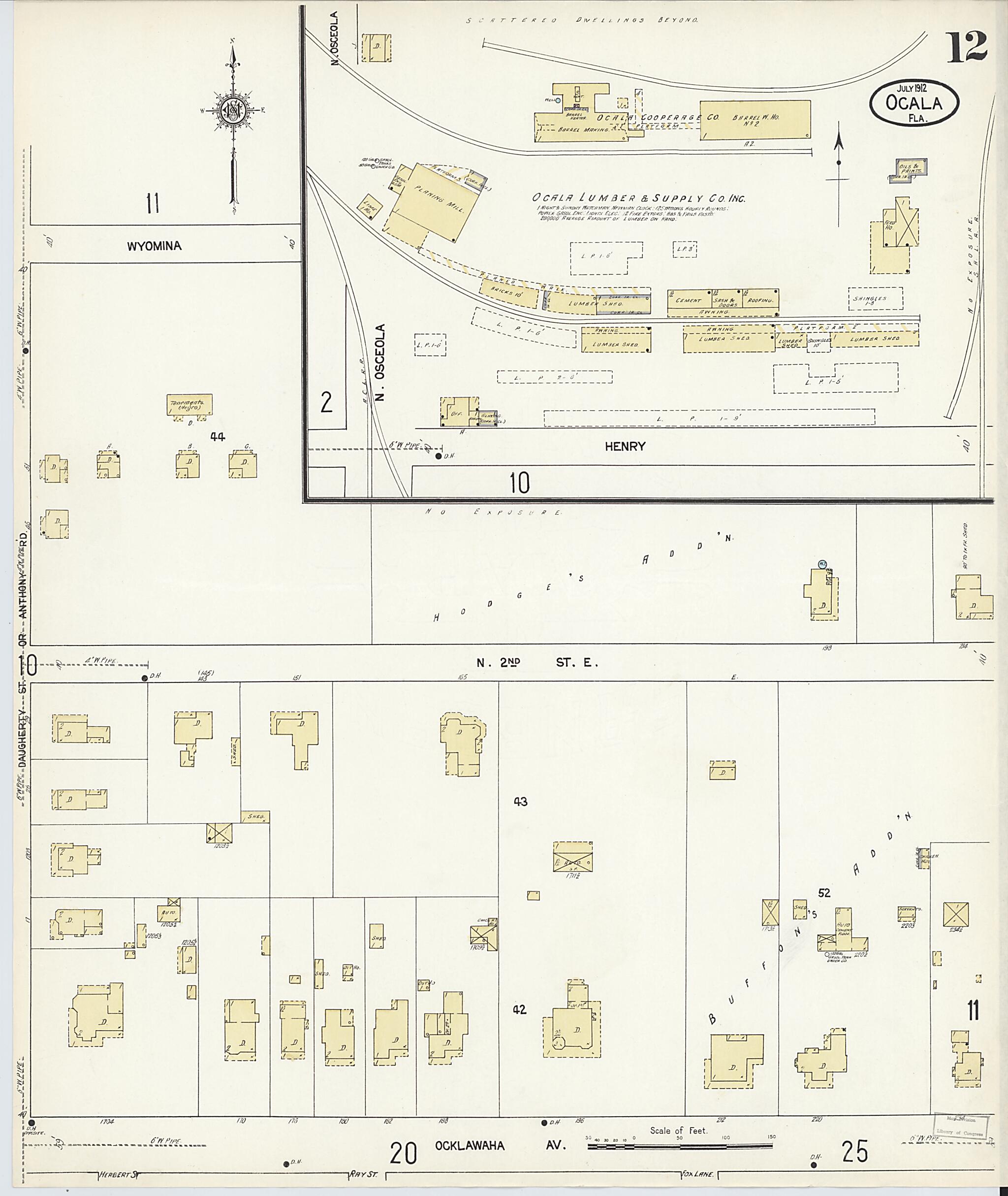This old map of Ocala, Marion County, Florida was created by Sanborn Map Company in 1912