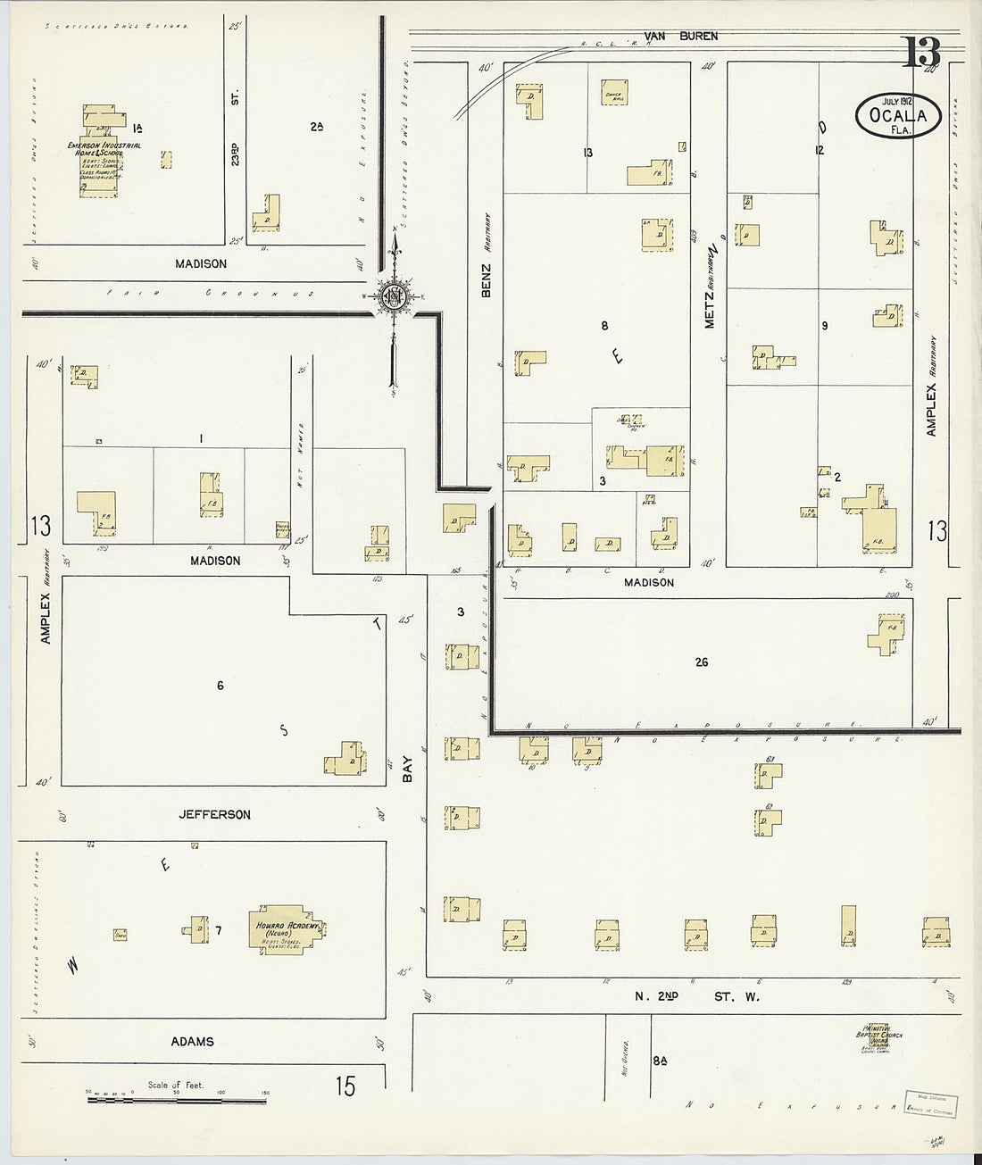 This old map of Ocala, Marion County, Florida was created by Sanborn Map Company in 1912