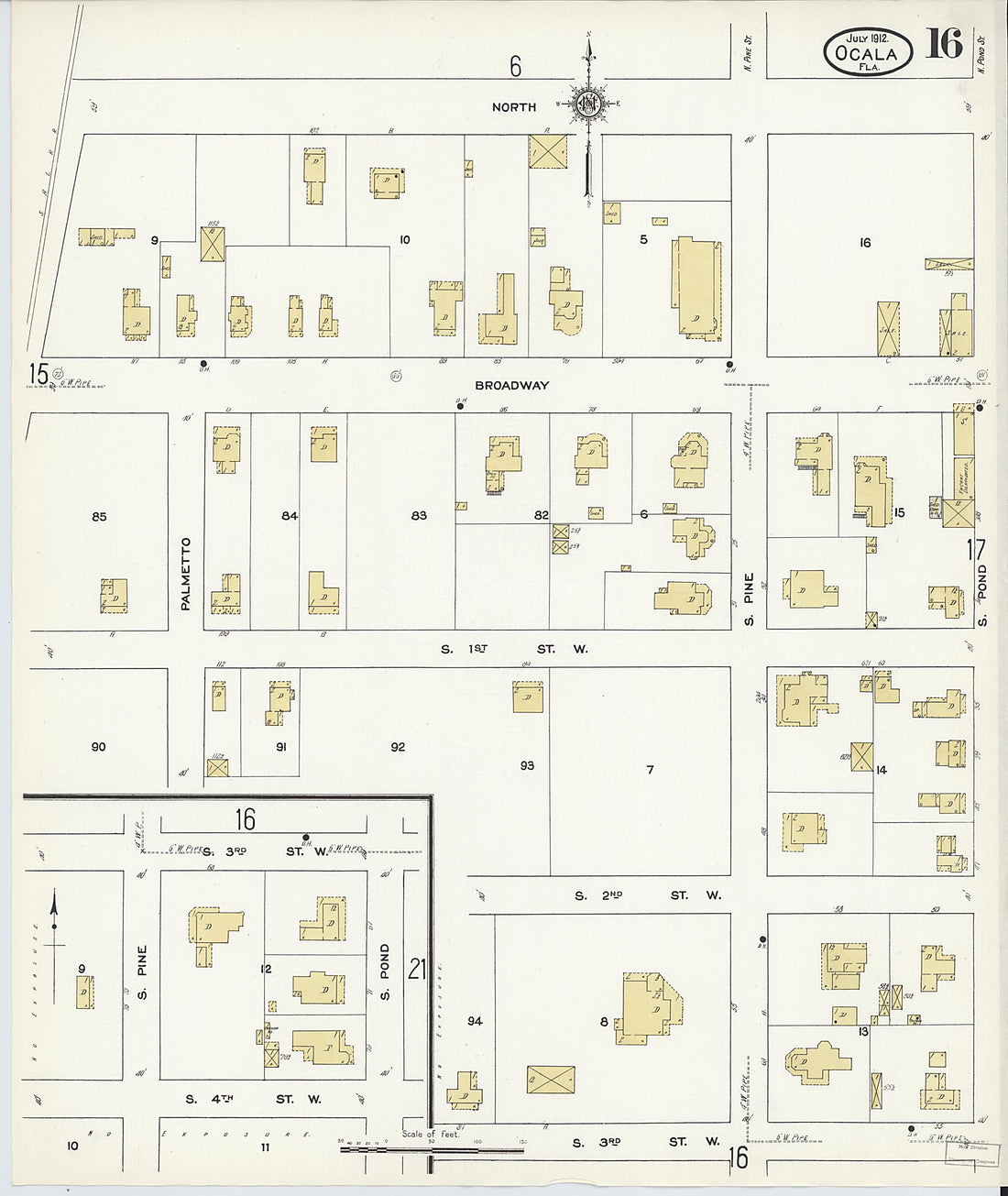 This old map of Ocala, Marion County, Florida was created by Sanborn Map Company in 1912
