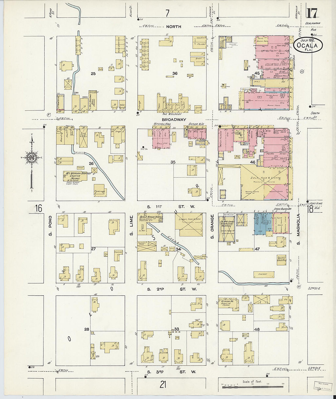 This old map of Ocala, Marion County, Florida was created by Sanborn Map Company in 1912