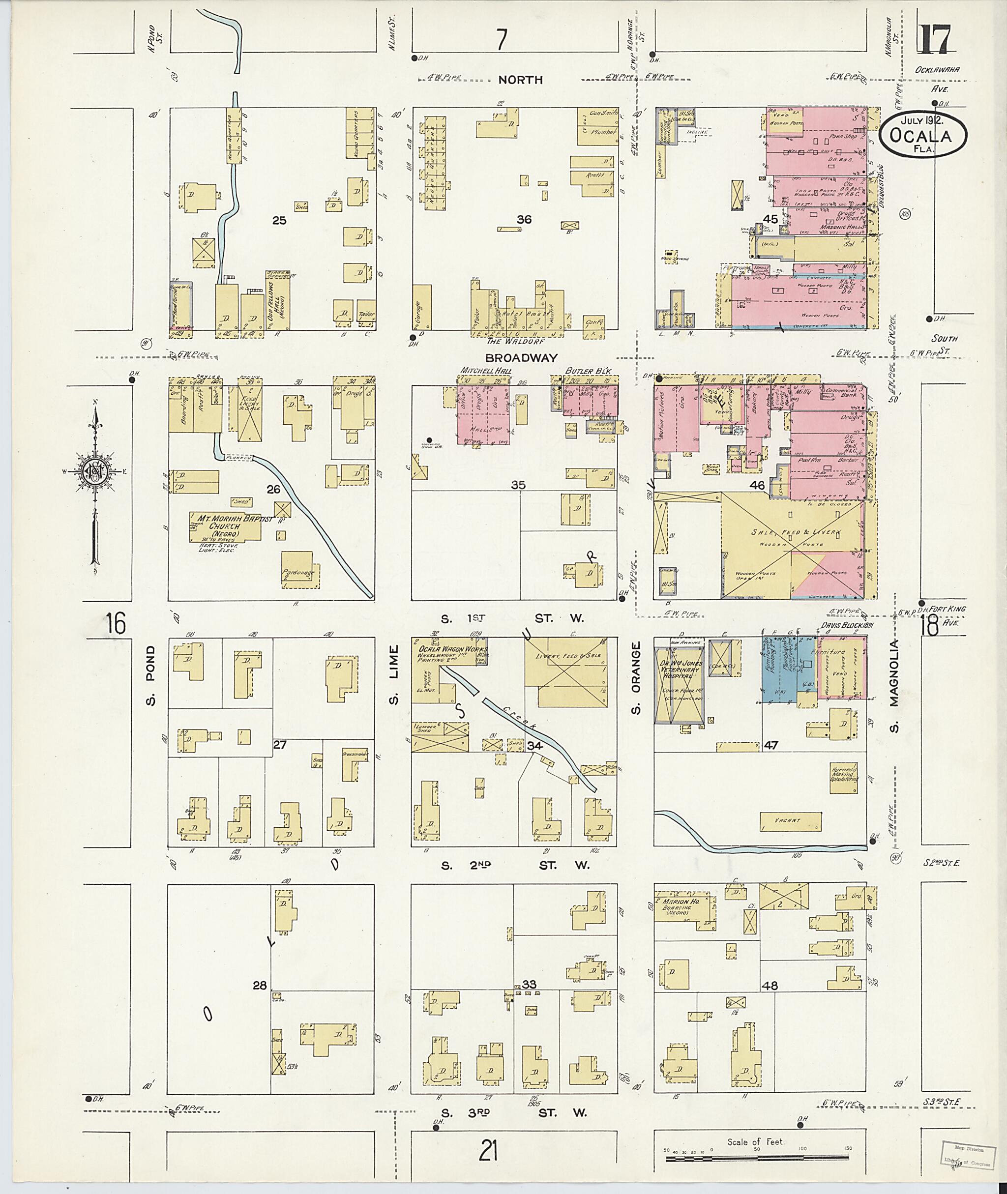 This old map of Ocala, Marion County, Florida was created by Sanborn Map Company in 1912