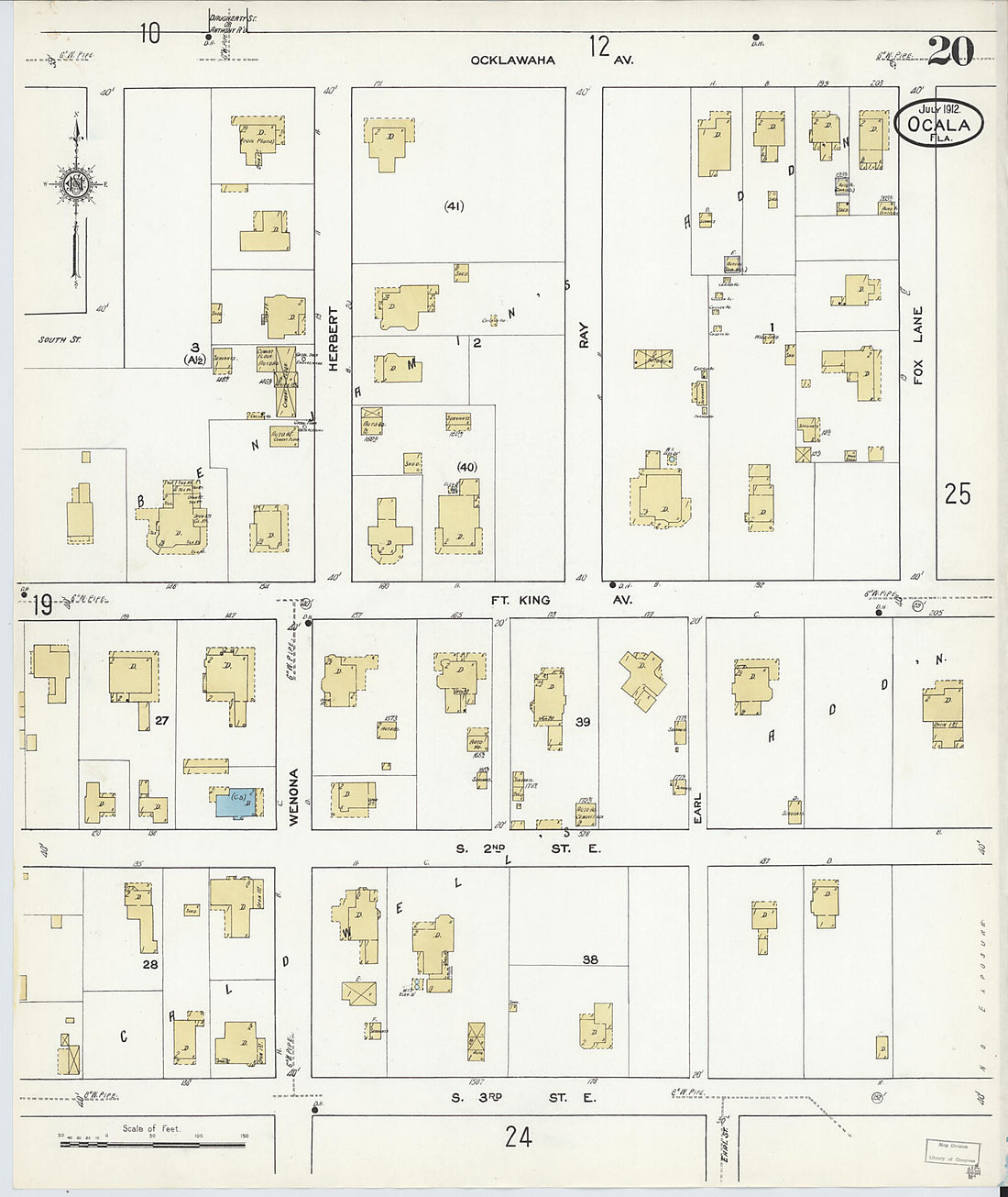This old map of Ocala, Marion County, Florida was created by Sanborn Map Company in 1912