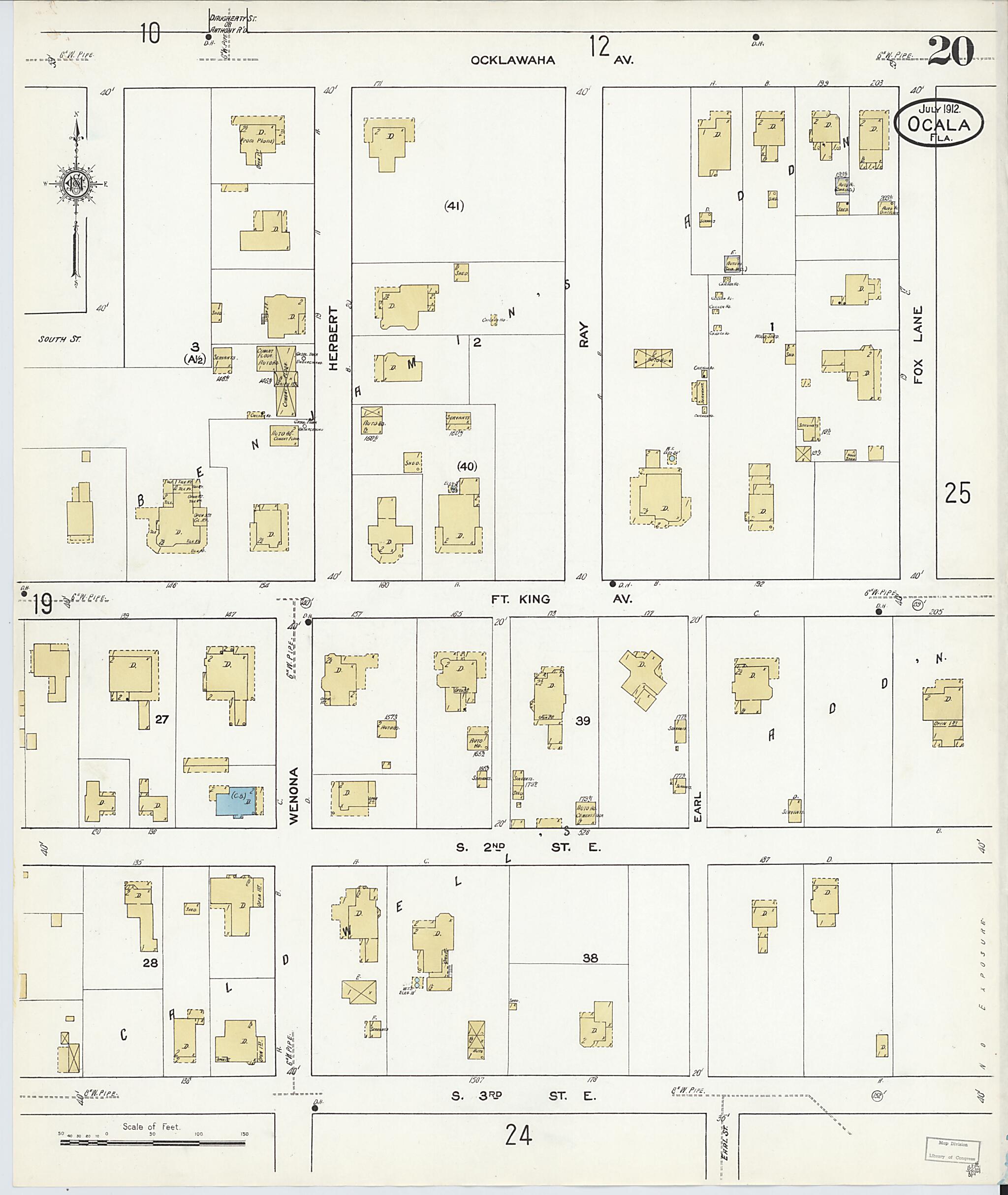 This old map of Ocala, Marion County, Florida was created by Sanborn Map Company in 1912