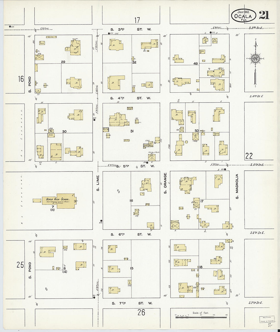 This old map of Ocala, Marion County, Florida was created by Sanborn Map Company in 1912