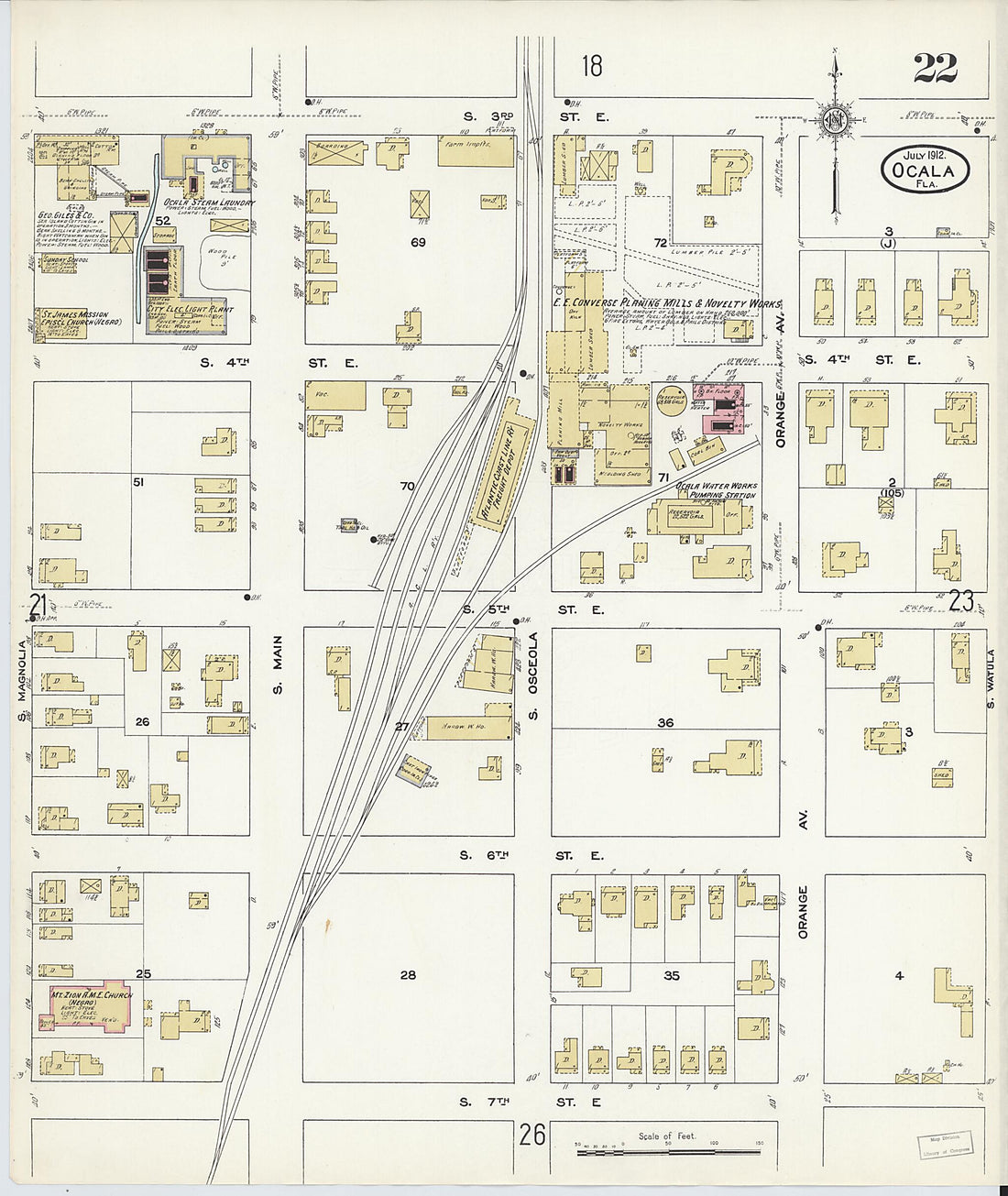 This old map of Ocala, Marion County, Florida was created by Sanborn Map Company in 1912