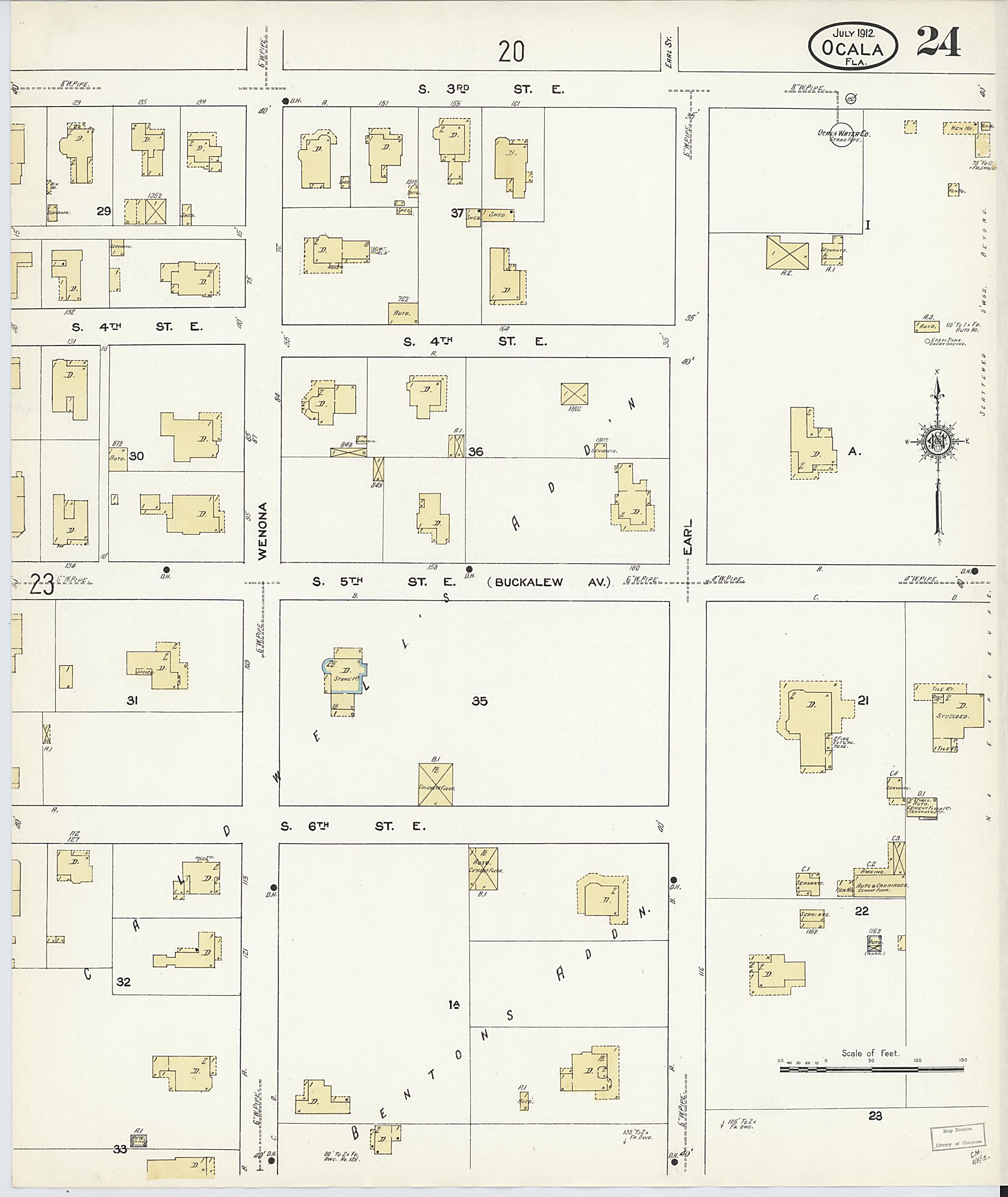 This old map of Ocala, Marion County, Florida was created by Sanborn Map Company in 1912