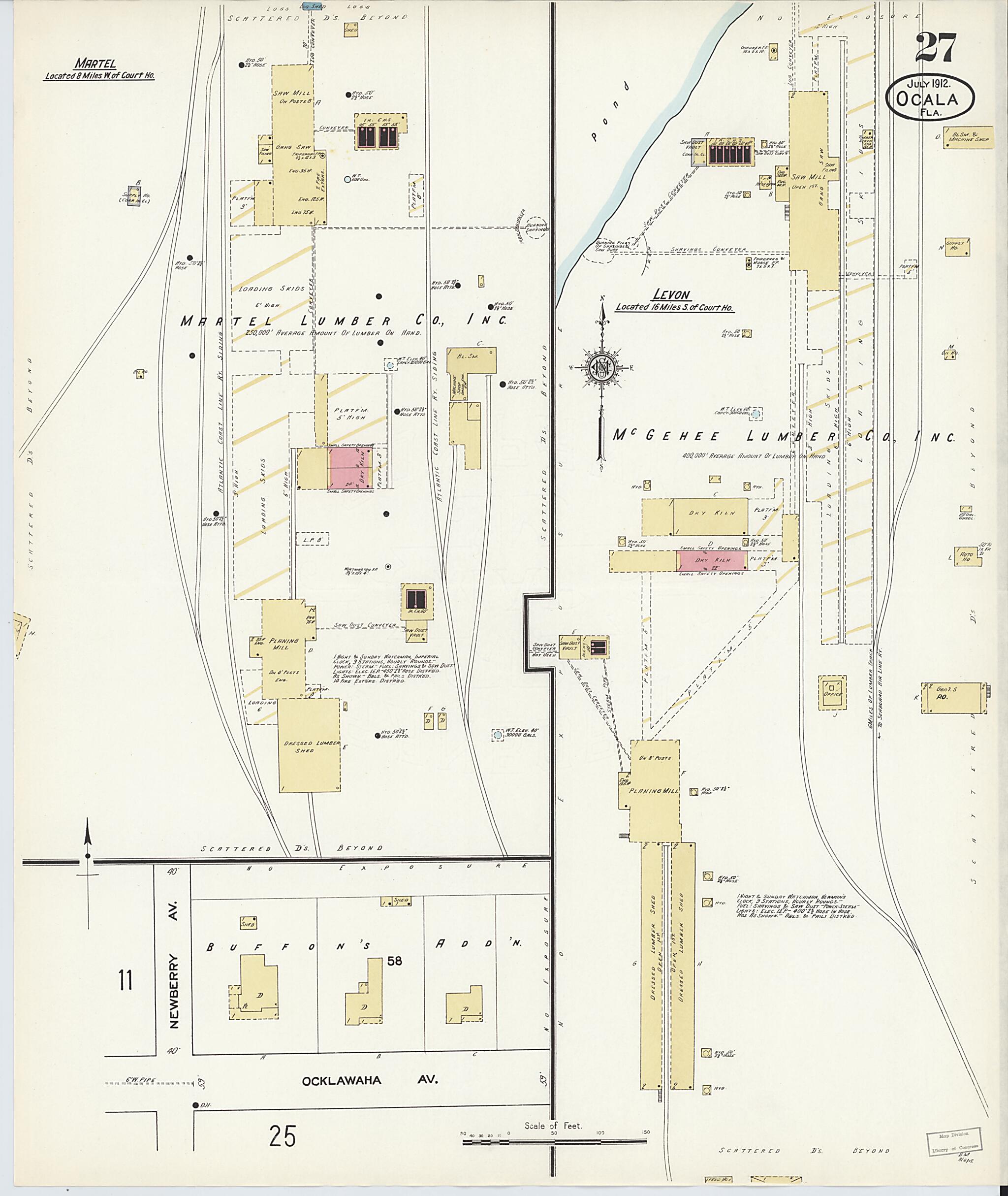 This old map of Ocala, Marion County, Florida was created by Sanborn Map Company in 1912