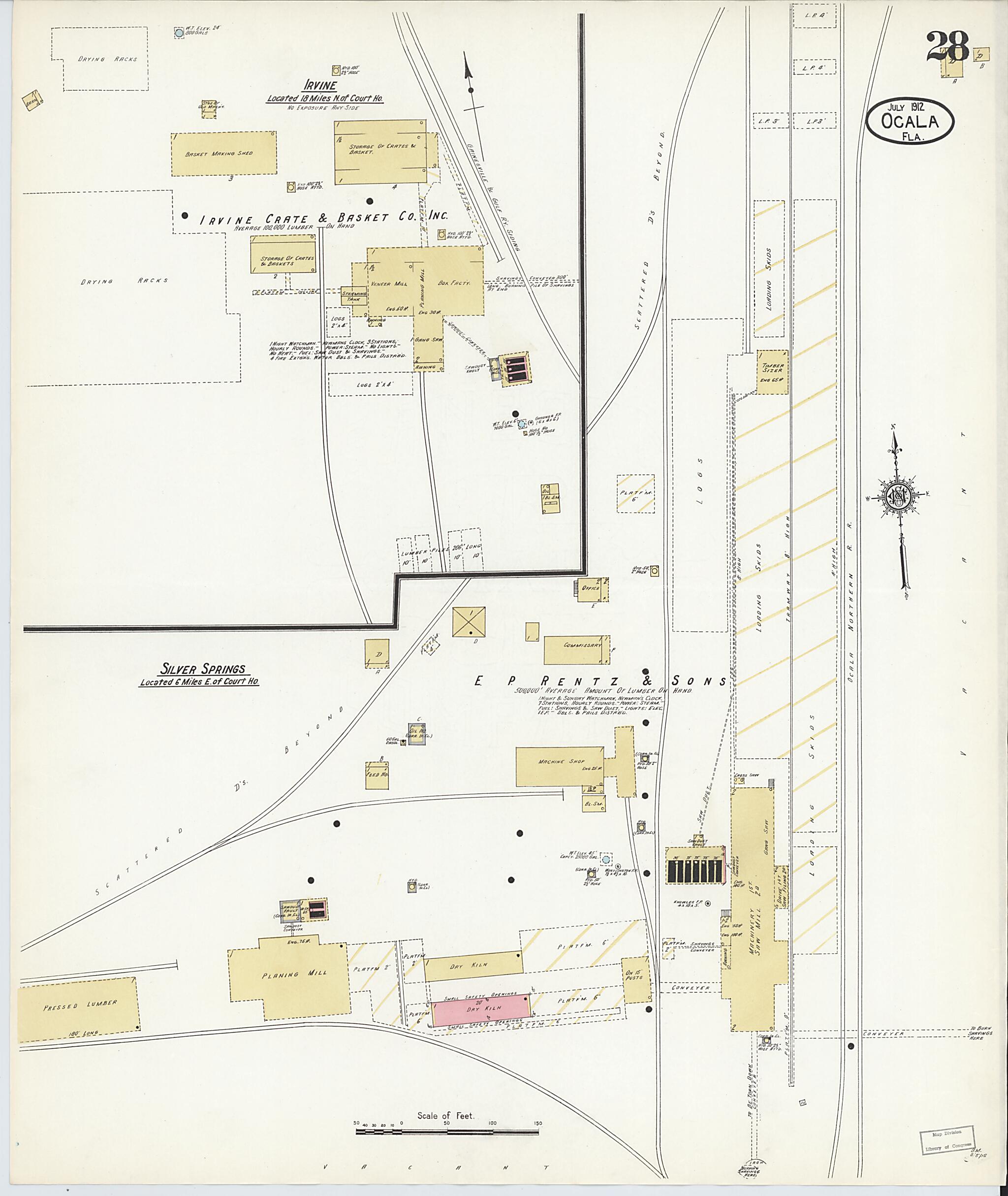 This old map of Ocala, Marion County, Florida was created by Sanborn Map Company in 1912