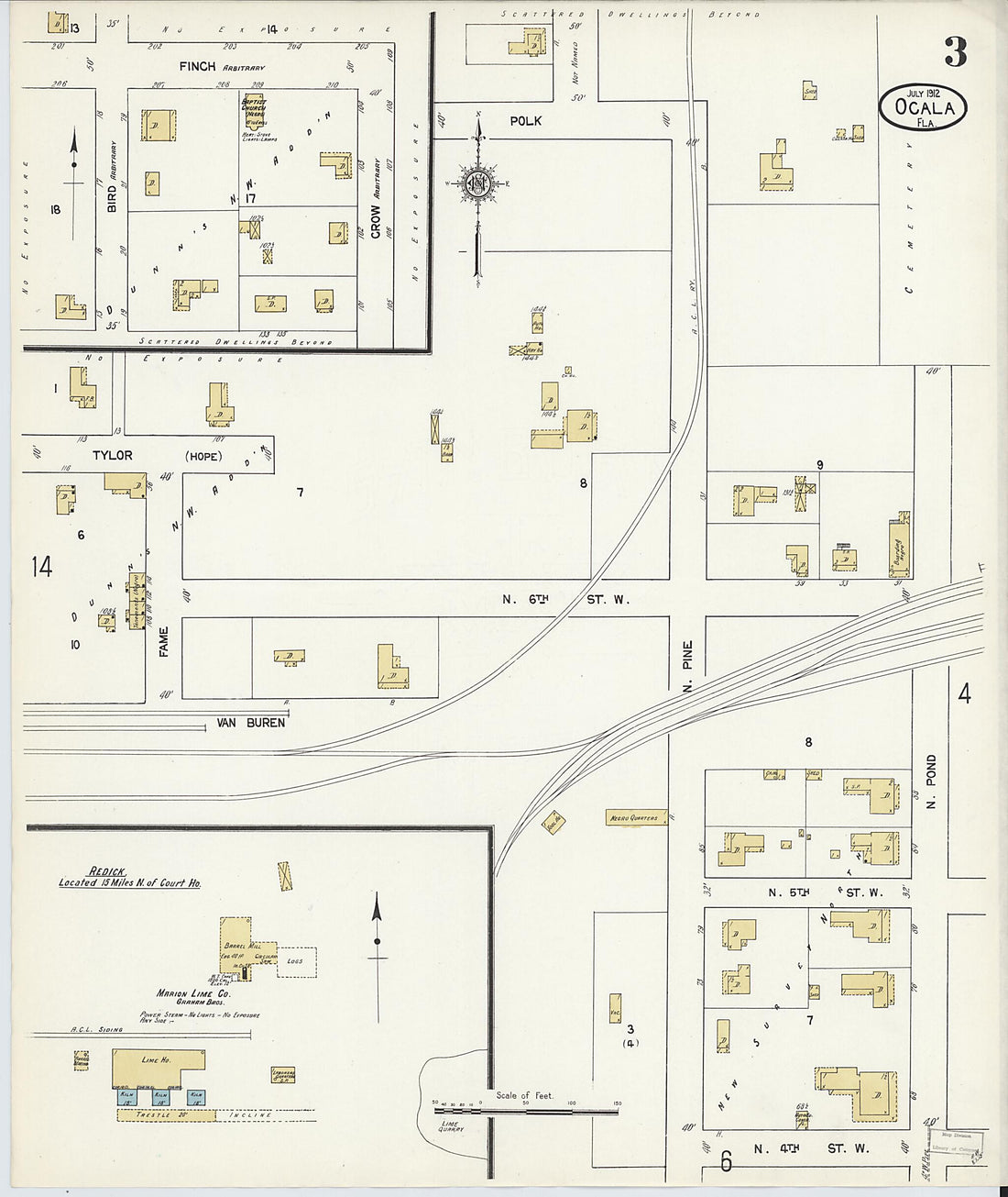 This old map of Ocala, Marion County, Florida was created by Sanborn Map Company in 1912