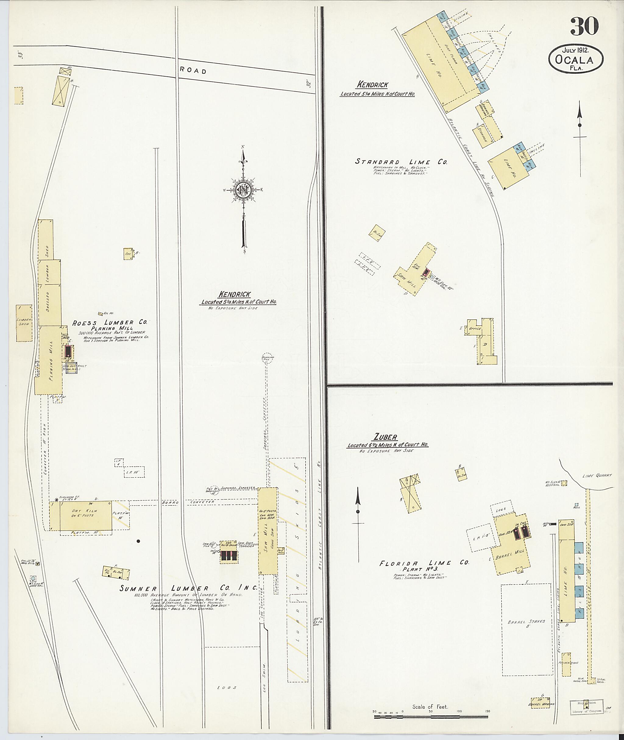 This old map of Ocala, Marion County, Florida was created by Sanborn Map Company in 1912