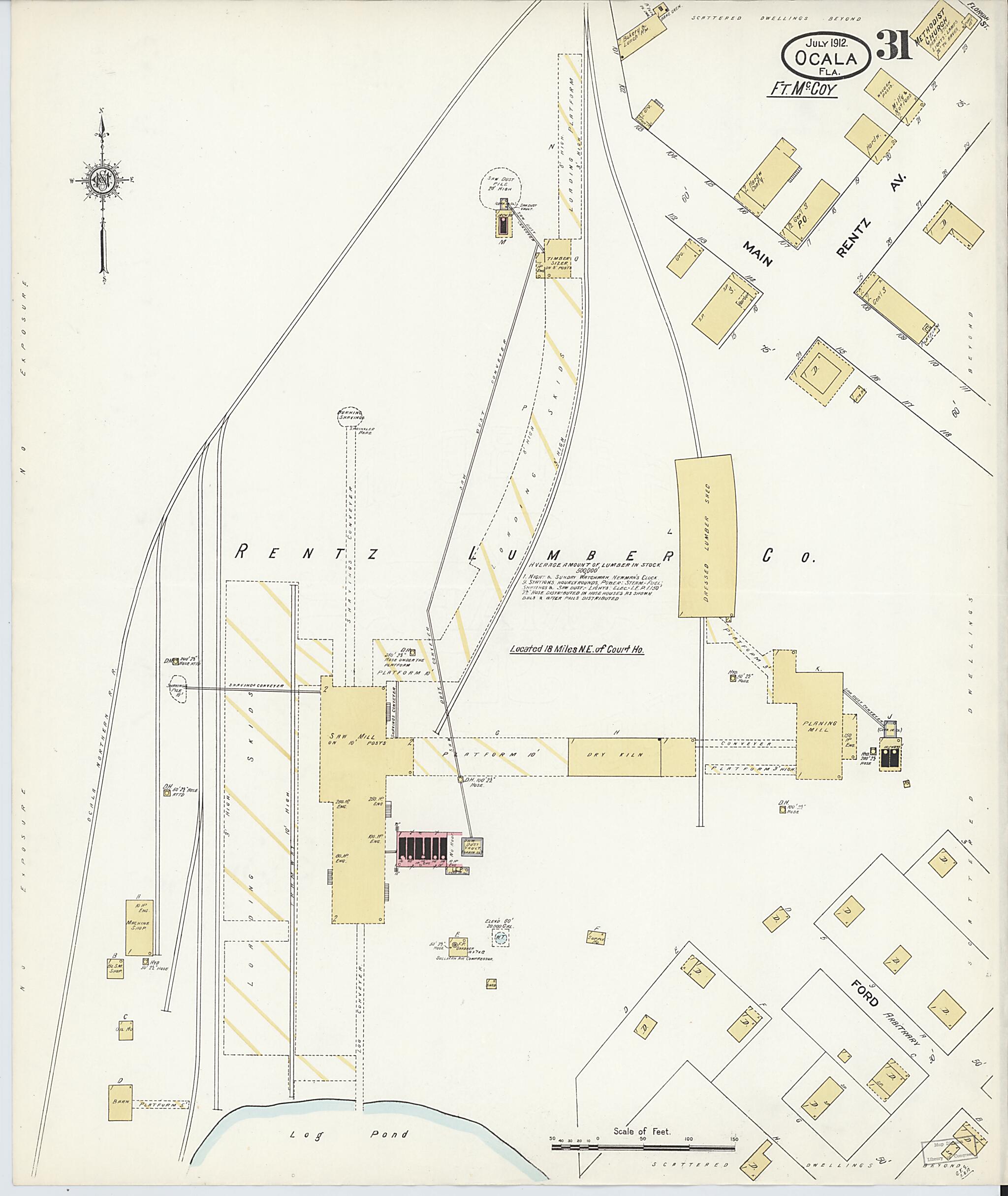 This old map of Ocala, Marion County, Florida was created by Sanborn Map Company in 1912