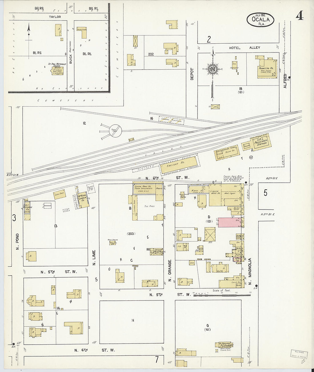 This old map of Ocala, Marion County, Florida was created by Sanborn Map Company in 1912