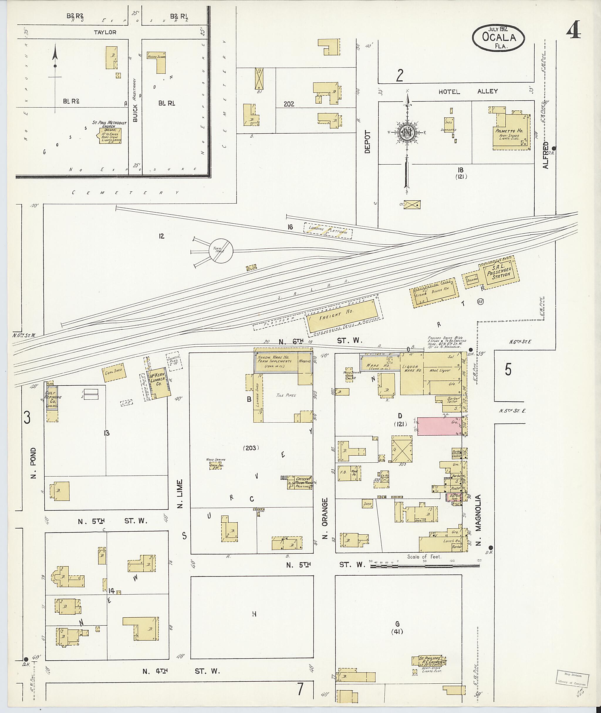 This old map of Ocala, Marion County, Florida was created by Sanborn Map Company in 1912