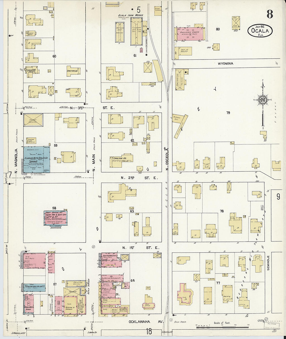 This old map of Ocala, Marion County, Florida was created by Sanborn Map Company in 1912