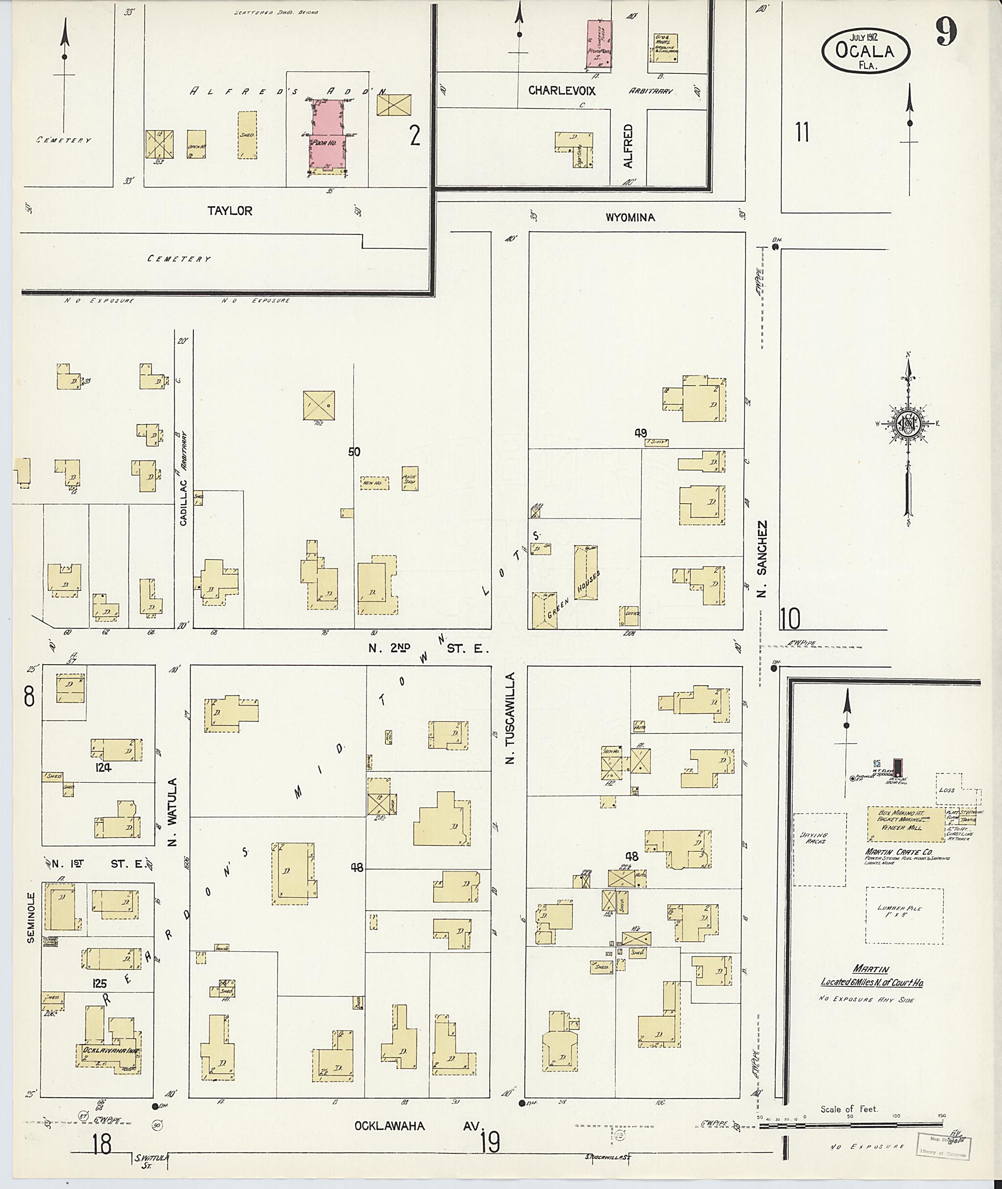 This old map of Ocala, Marion County, Florida was created by Sanborn Map Company in 1912