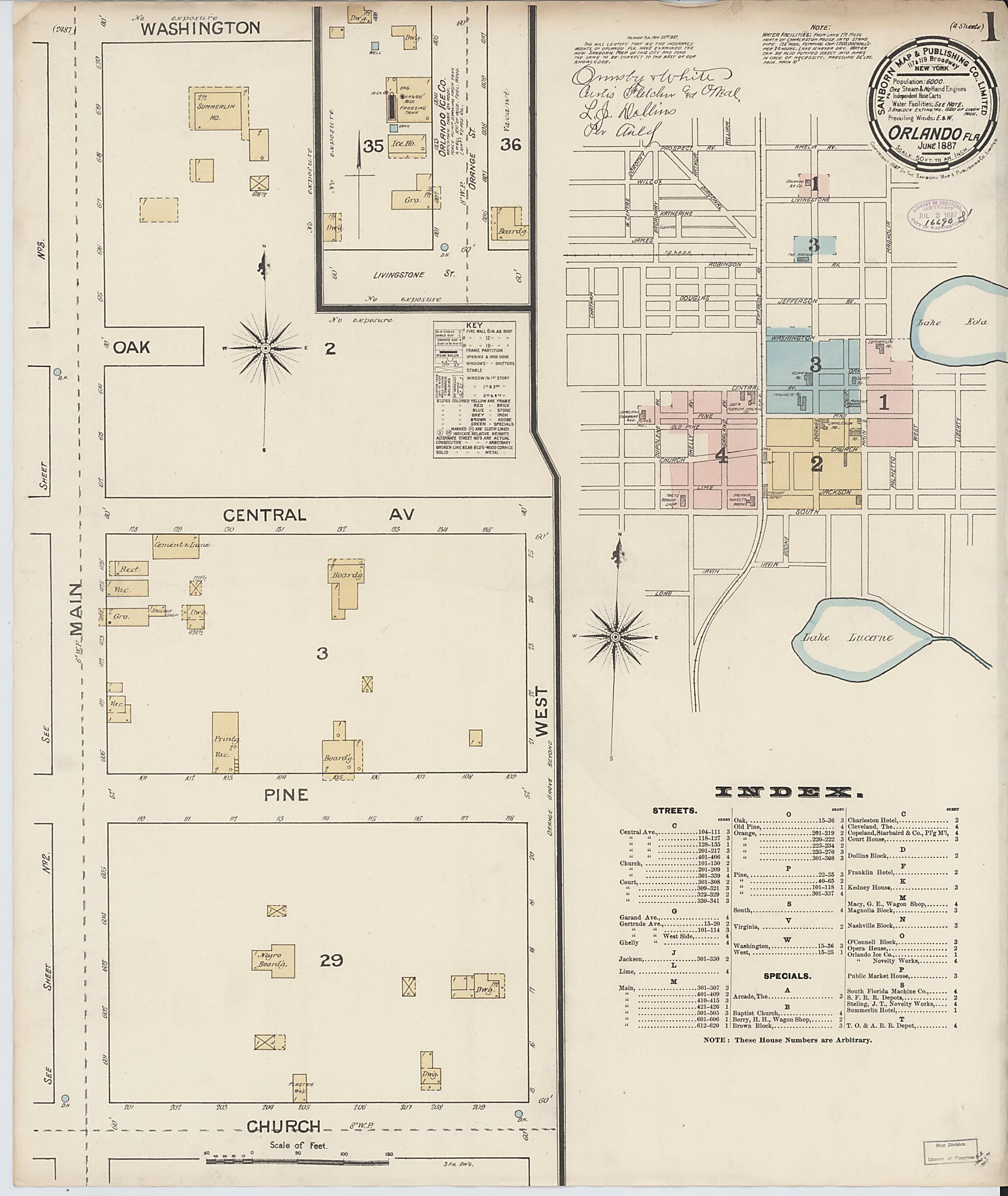 This old map of Orlando, Orange County, Florida was created by Sanborn Map Company in 1887