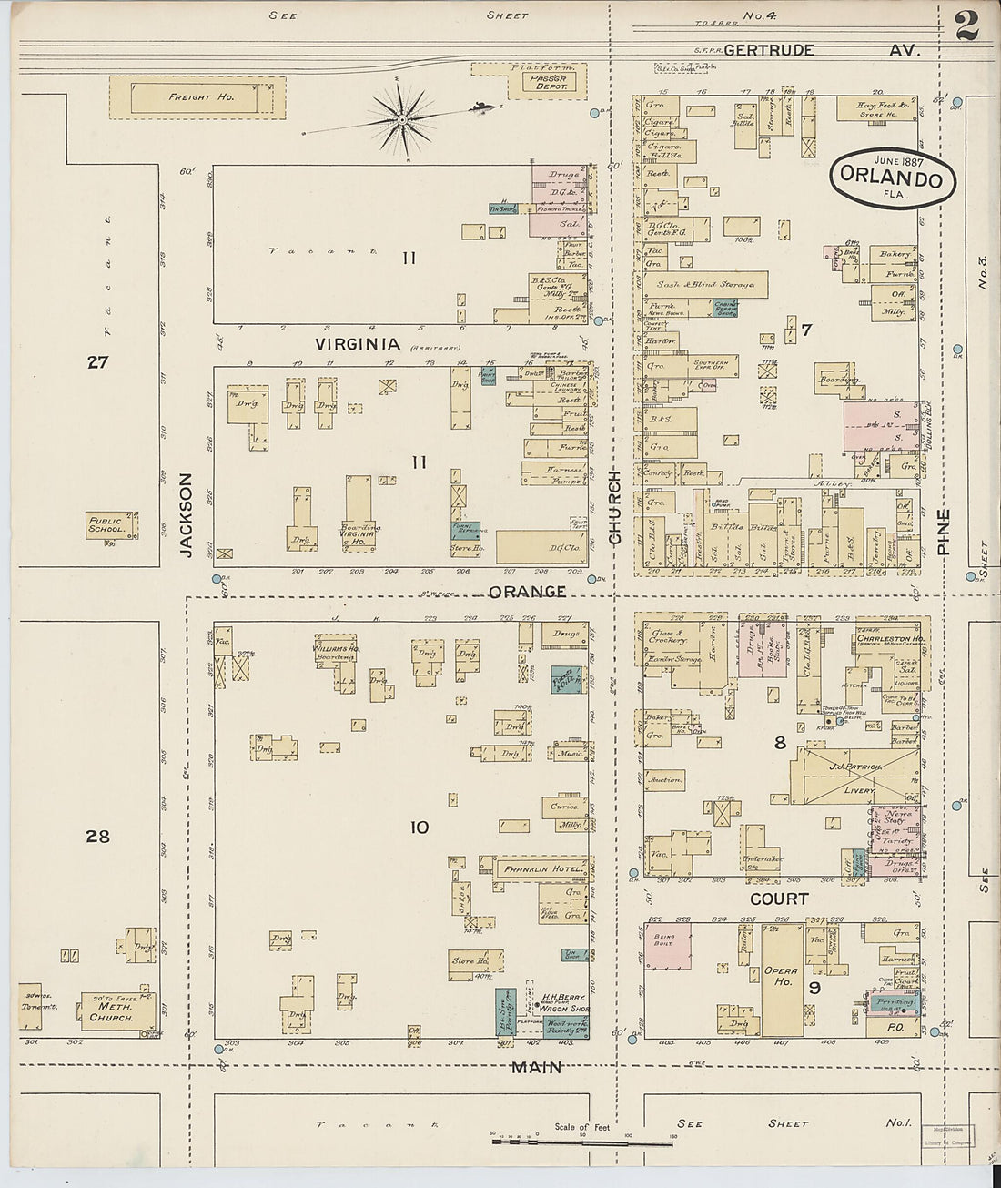 This old map of Orlando, Orange County, Florida was created by Sanborn Map Company in 1887