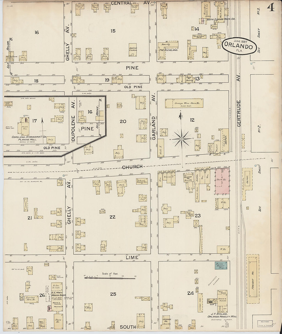 This old map of Orlando, Orange County, Florida was created by Sanborn Map Company in 1887