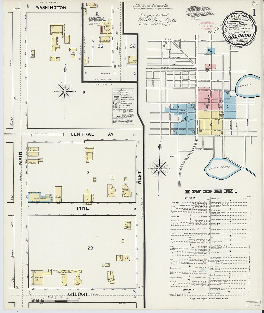 This old map of Orlando, Orange County, Florida was created by Sanborn Map Company in 1892