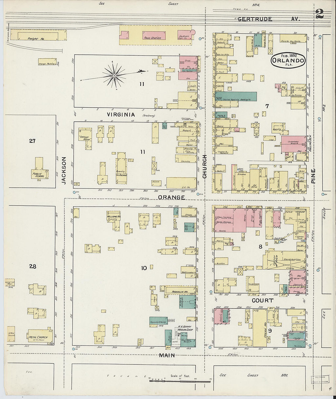 This old map of Orlando, Orange County, Florida was created by Sanborn Map Company in 1892