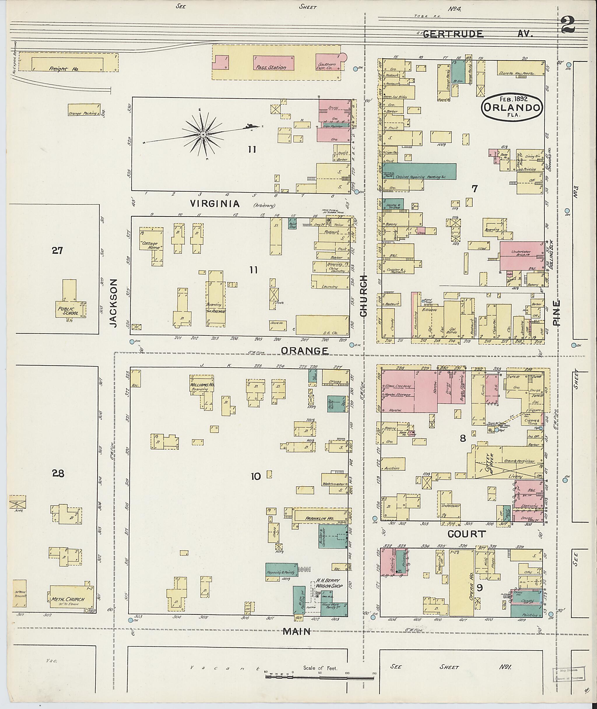 This old map of Orlando, Orange County, Florida was created by Sanborn Map Company in 1892
