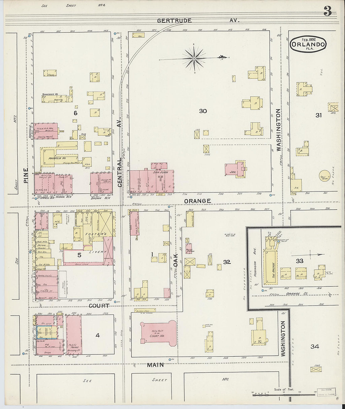 This old map of Orlando, Orange County, Florida was created by Sanborn Map Company in 1892