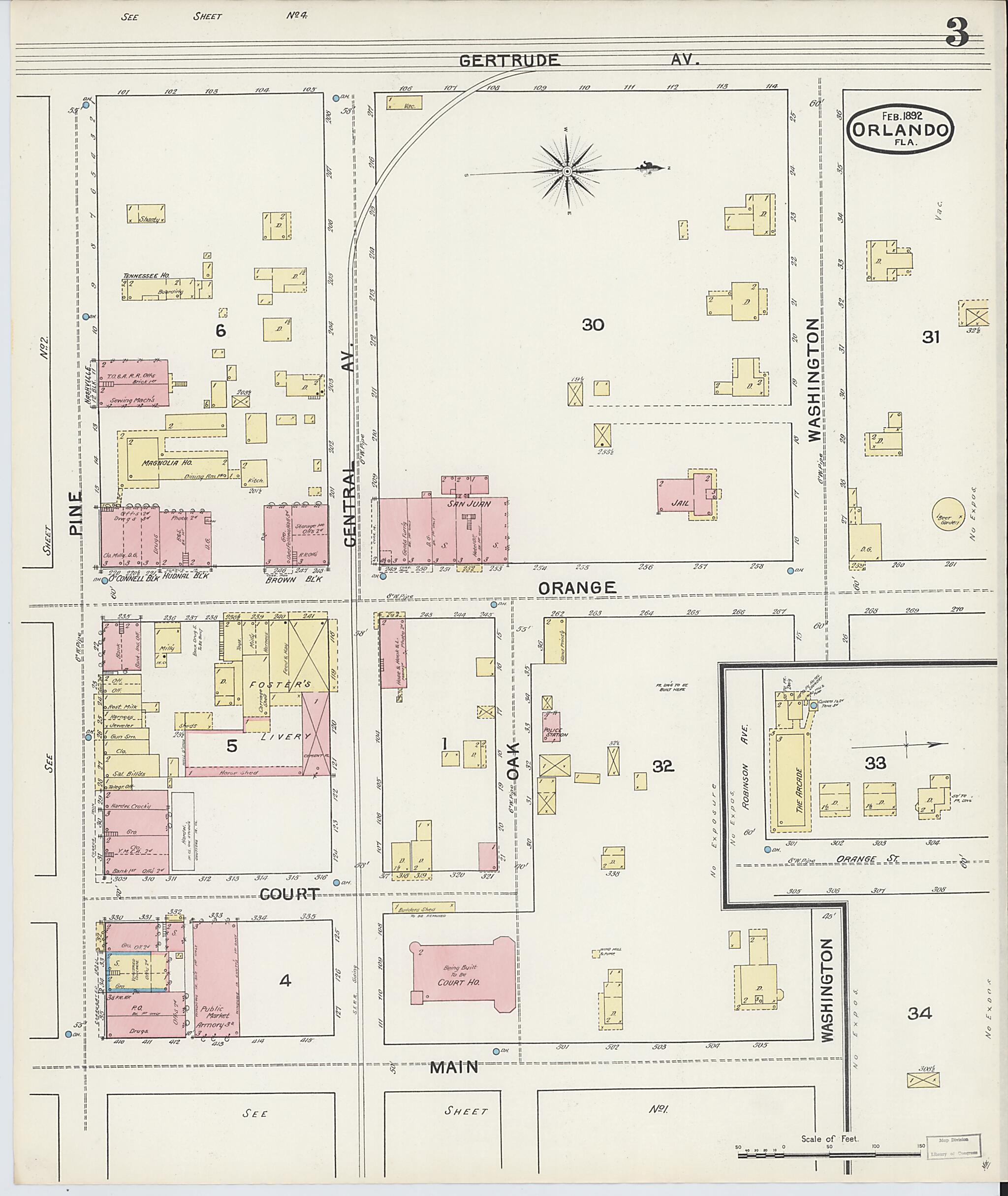 This old map of Orlando, Orange County, Florida was created by Sanborn Map Company in 1892
