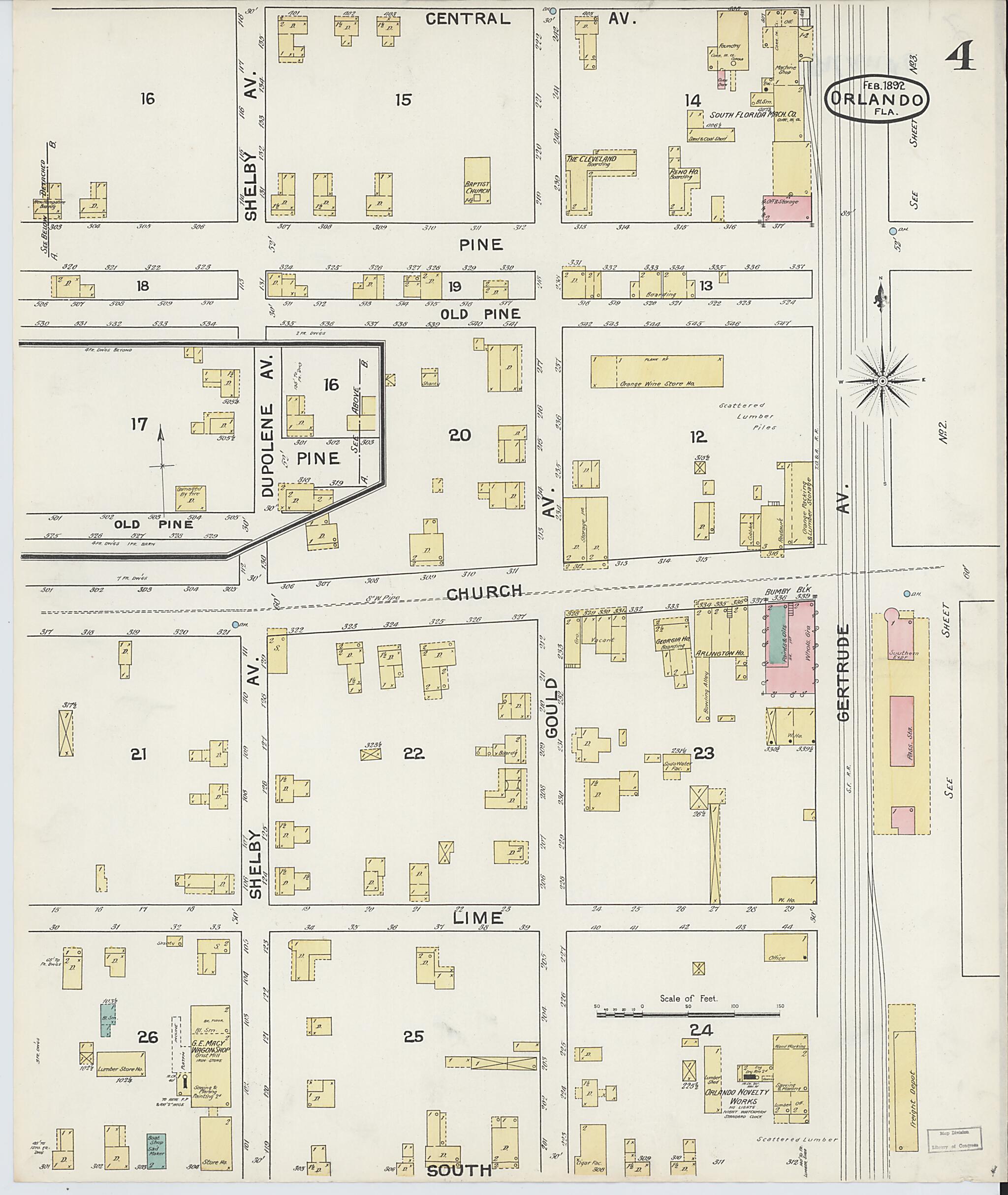 This old map of Orlando, Orange County, Florida was created by Sanborn Map Company in 1892