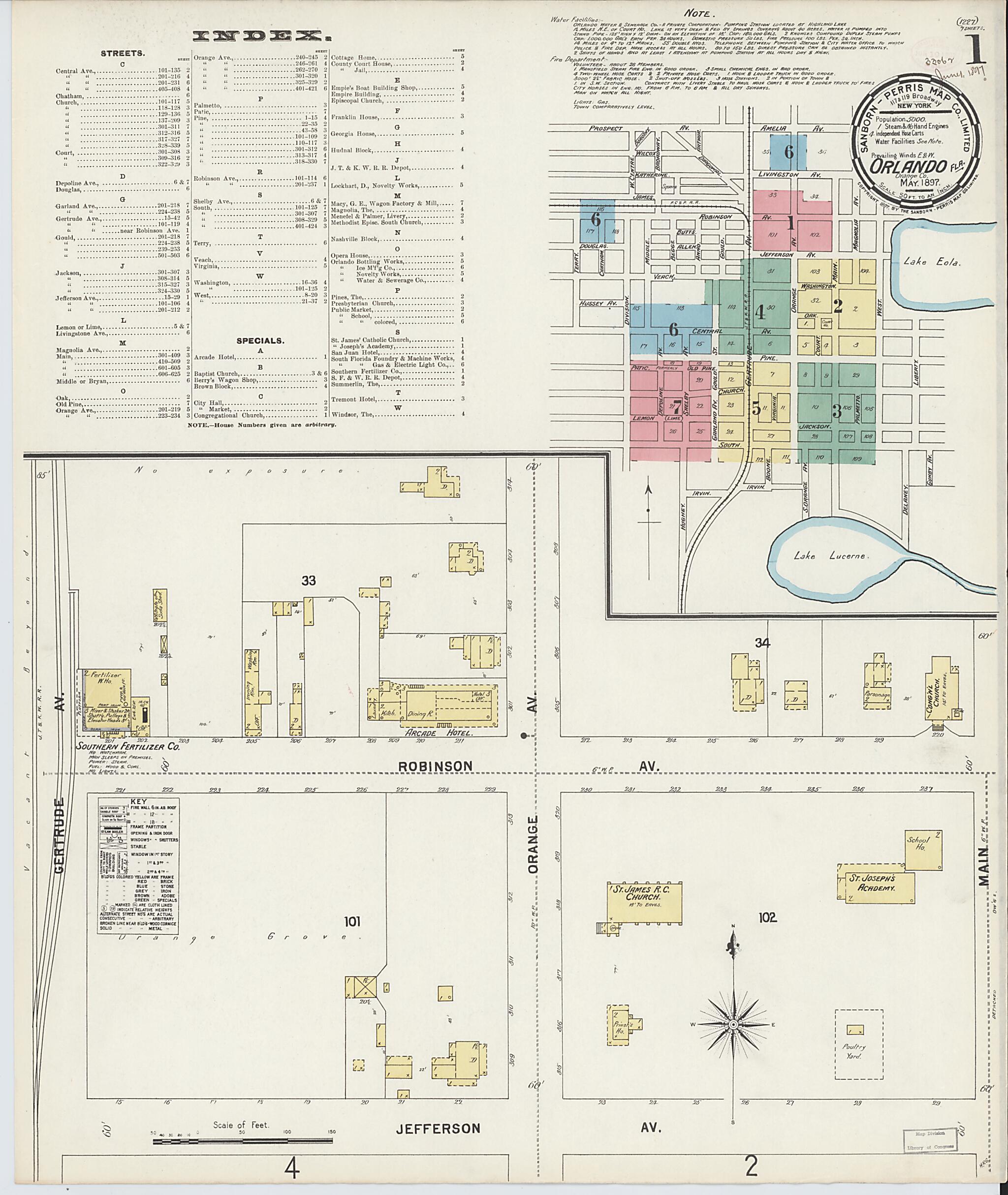 This old map of Orlando, Orange County, Florida was created by Sanborn Map Company in 1897