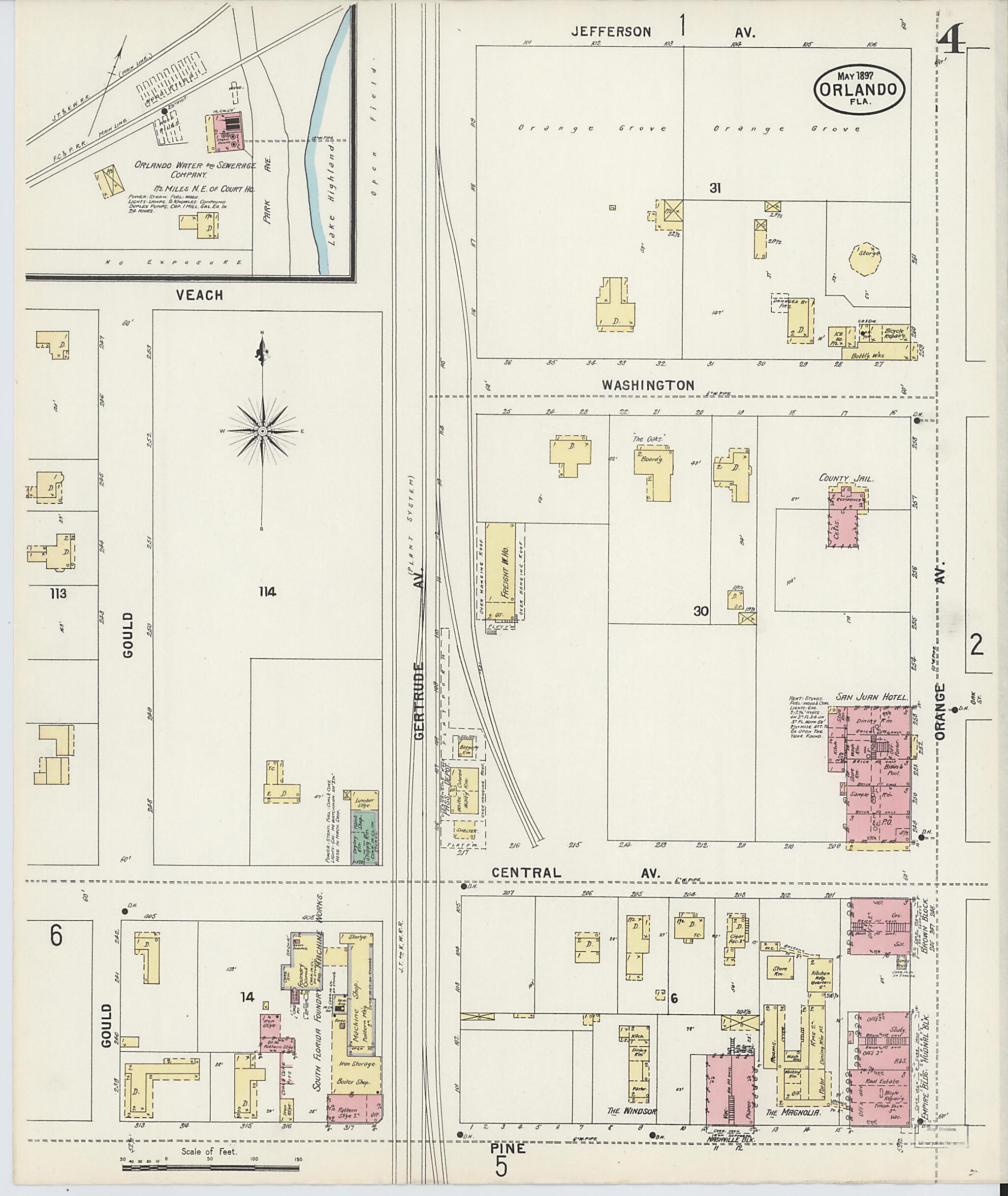 This old map of Orlando, Orange County, Florida was created by Sanborn Map Company in 1897