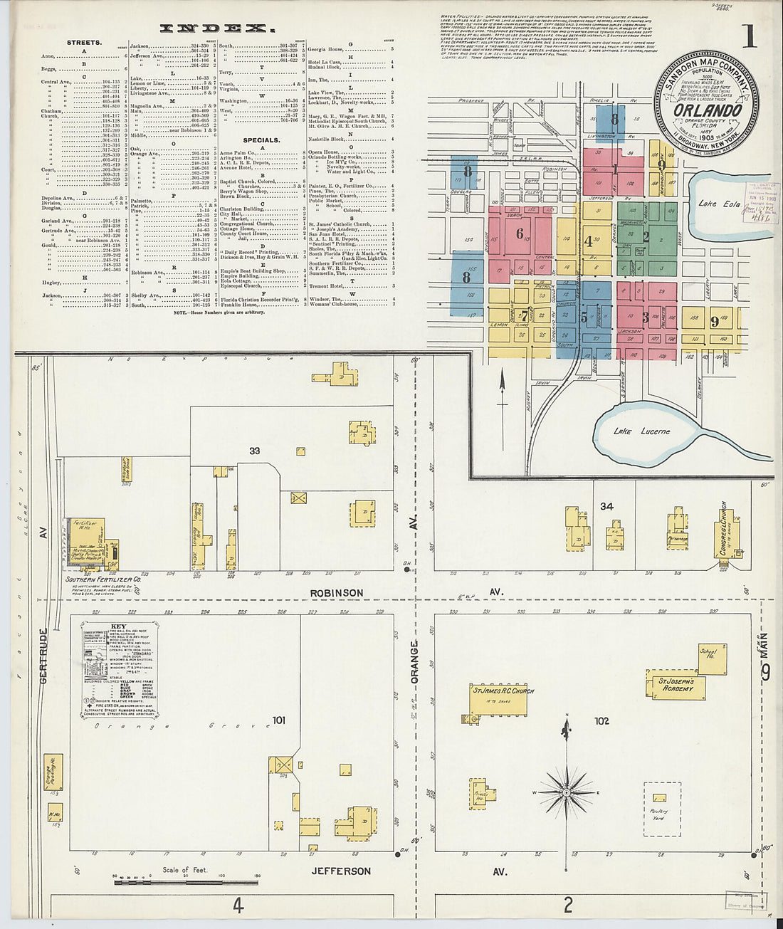 This old map of Orlando, Orange County, Florida was created by Sanborn Map Company in 1903