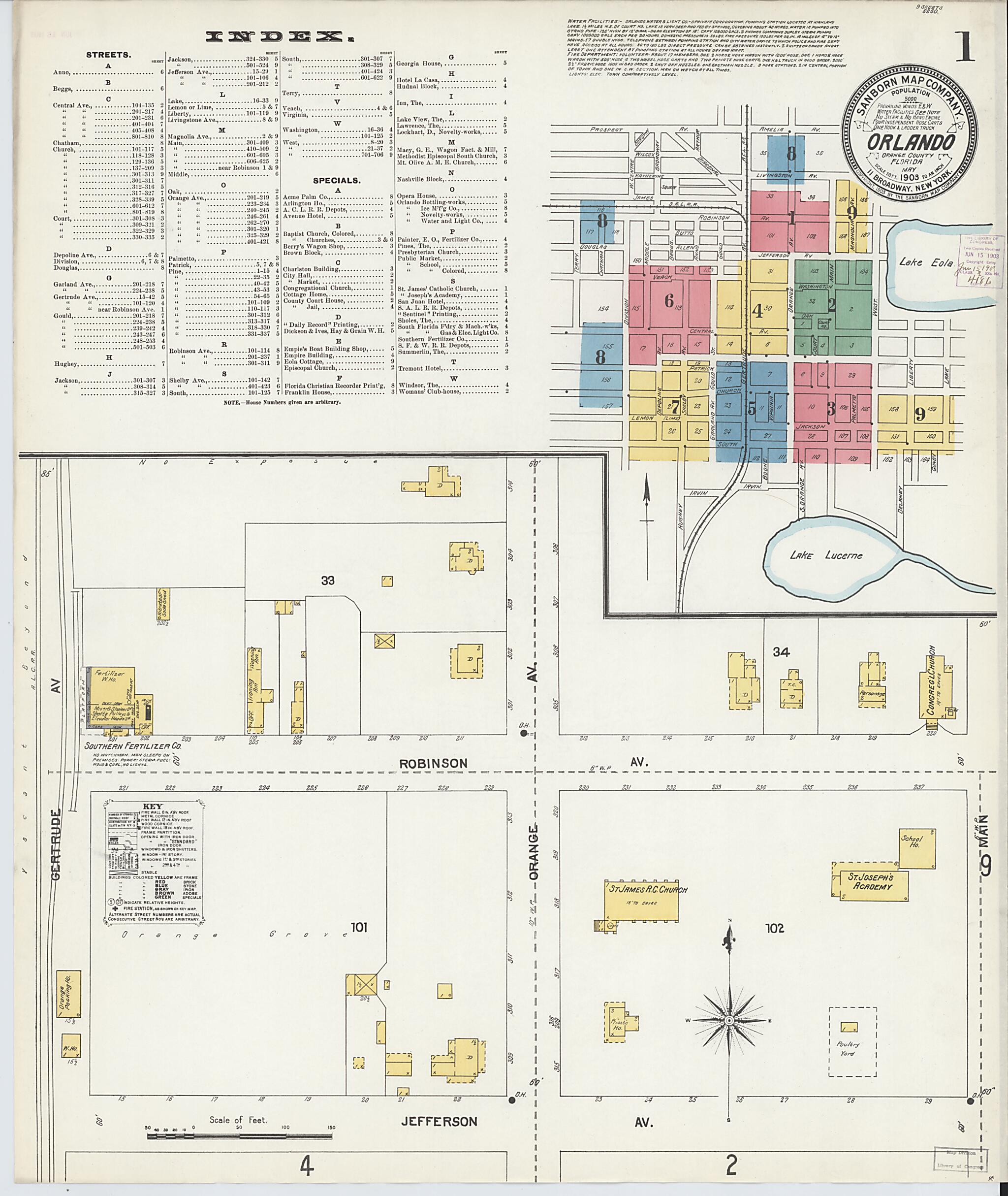This old map of Orlando, Orange County, Florida was created by Sanborn Map Company in 1903