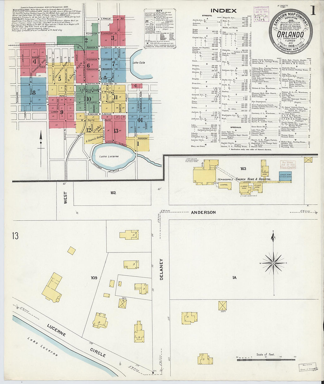 This old map of Orlando, Orange County, Florida was created by Sanborn Map Company in 1908