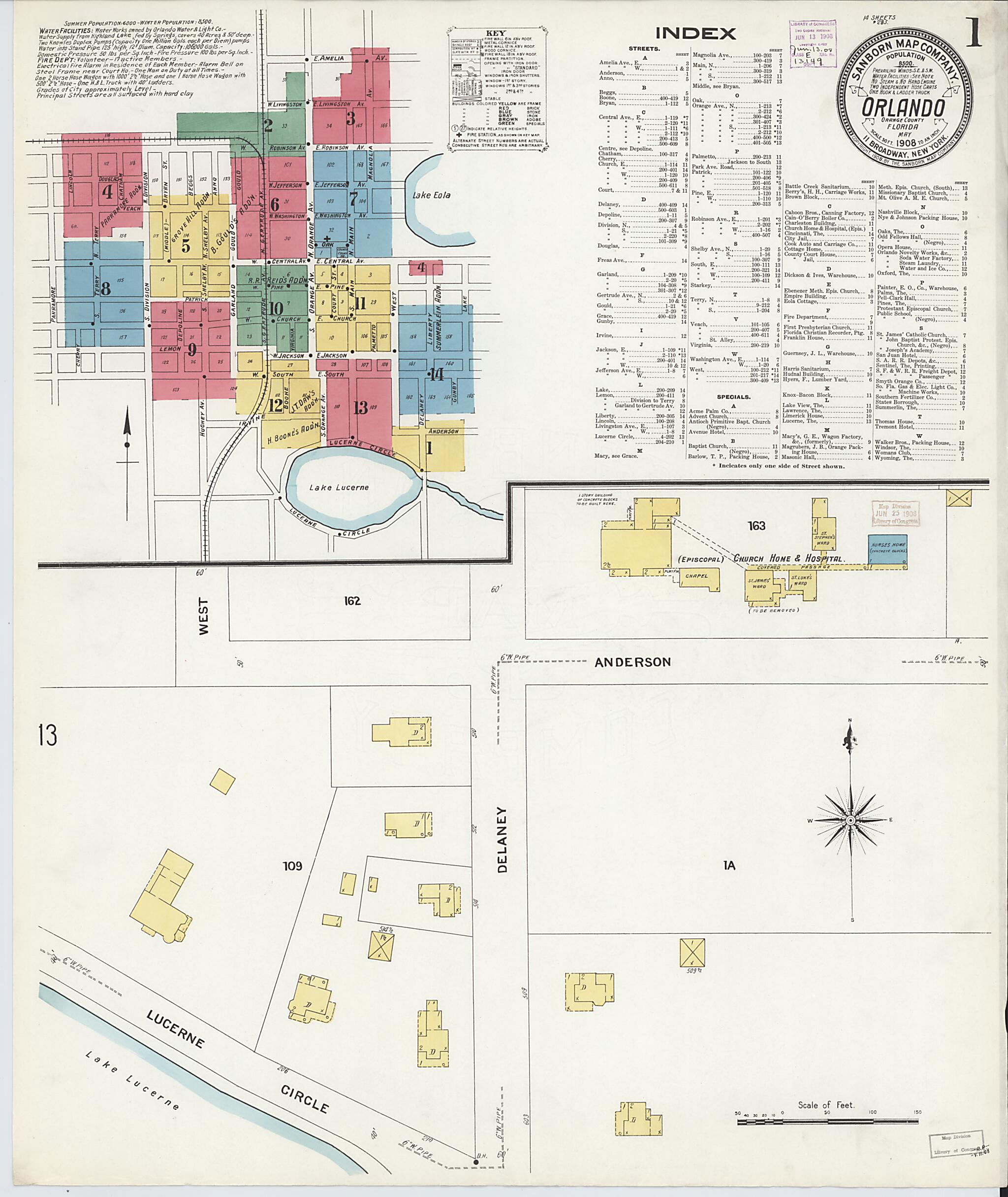 This old map of Orlando, Orange County, Florida was created by Sanborn Map Company in 1908