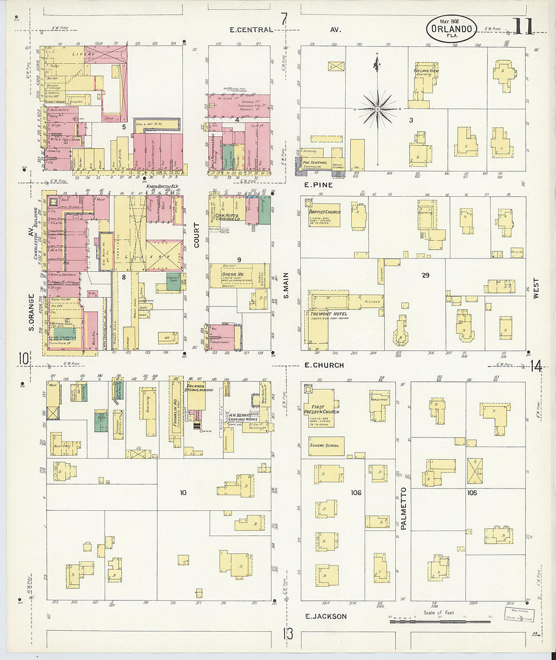 This old map of Orlando, Orange County, Florida was created by Sanborn Map Company in 1908